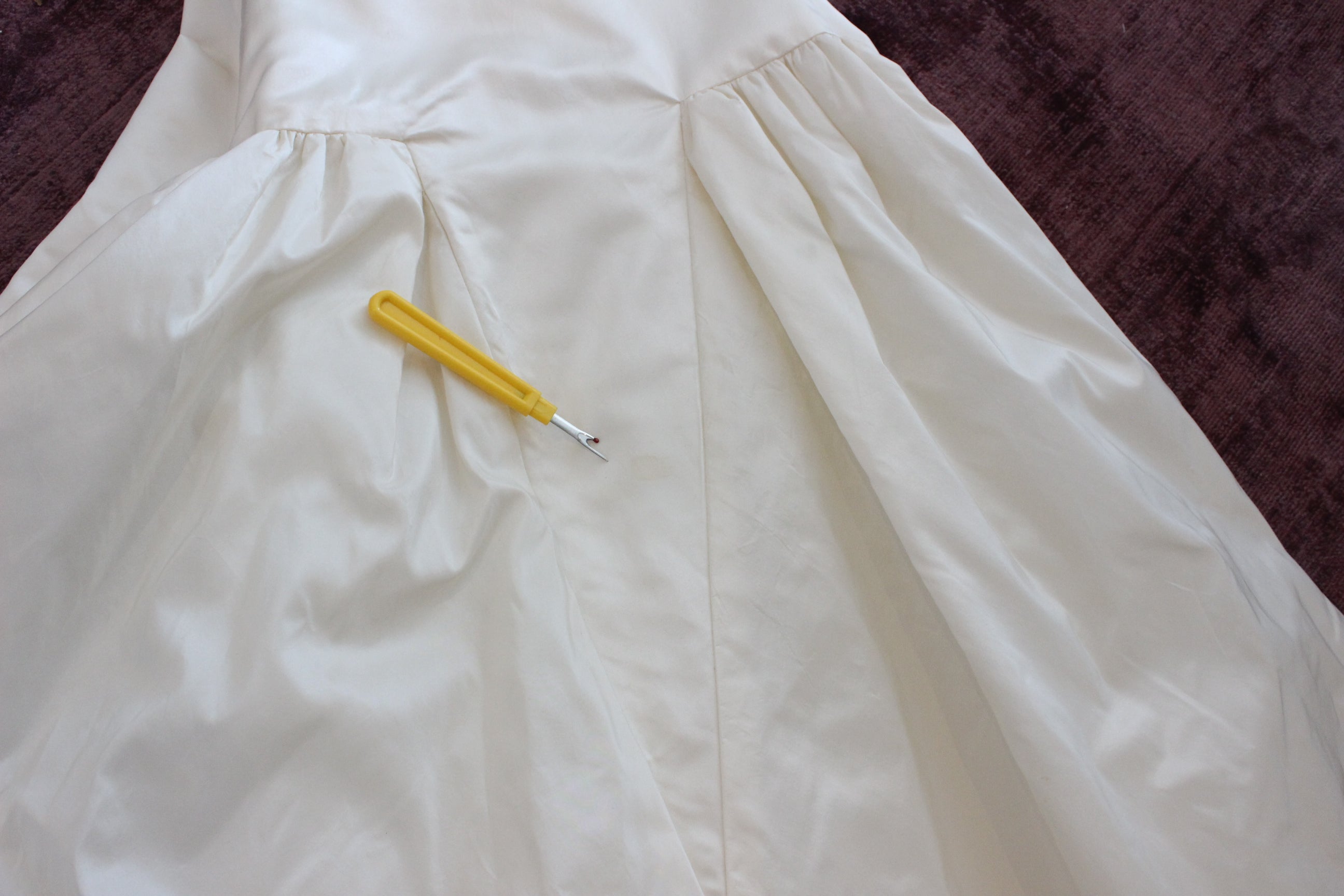 1980s Arnold Scaasi Silk Taffeta Drop Waist Tea Length Puff Gown