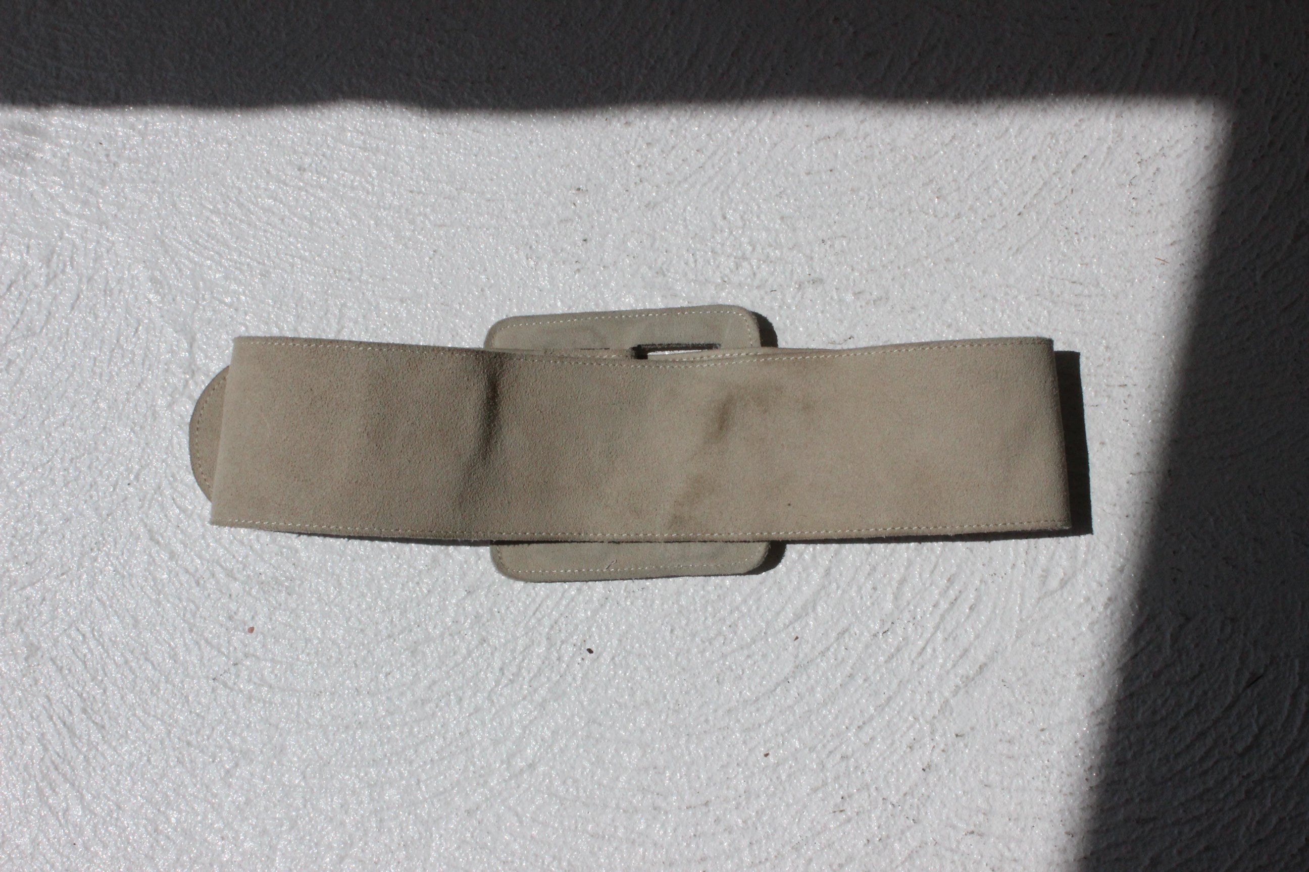 FRENCH COLLECTION 80s Beige Suede Belt w/ Oversized Buckle