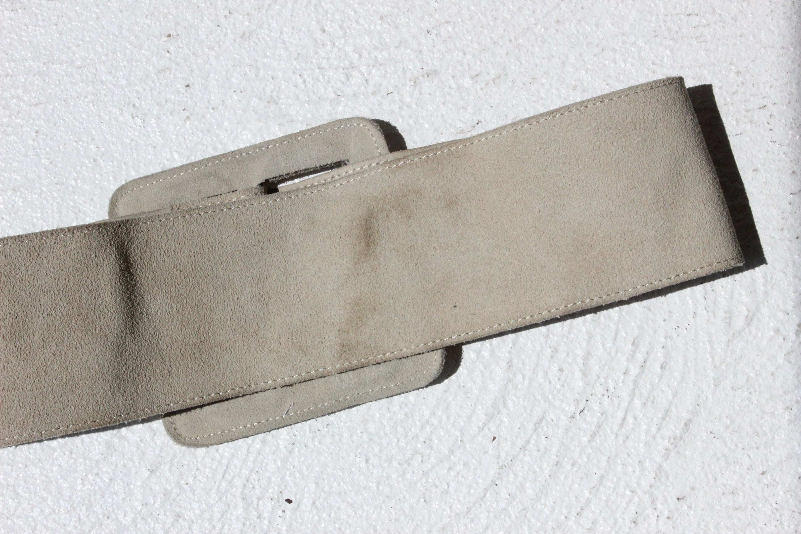 FRENCH COLLECTION 80s Beige Suede Belt w/ Oversized Buckle