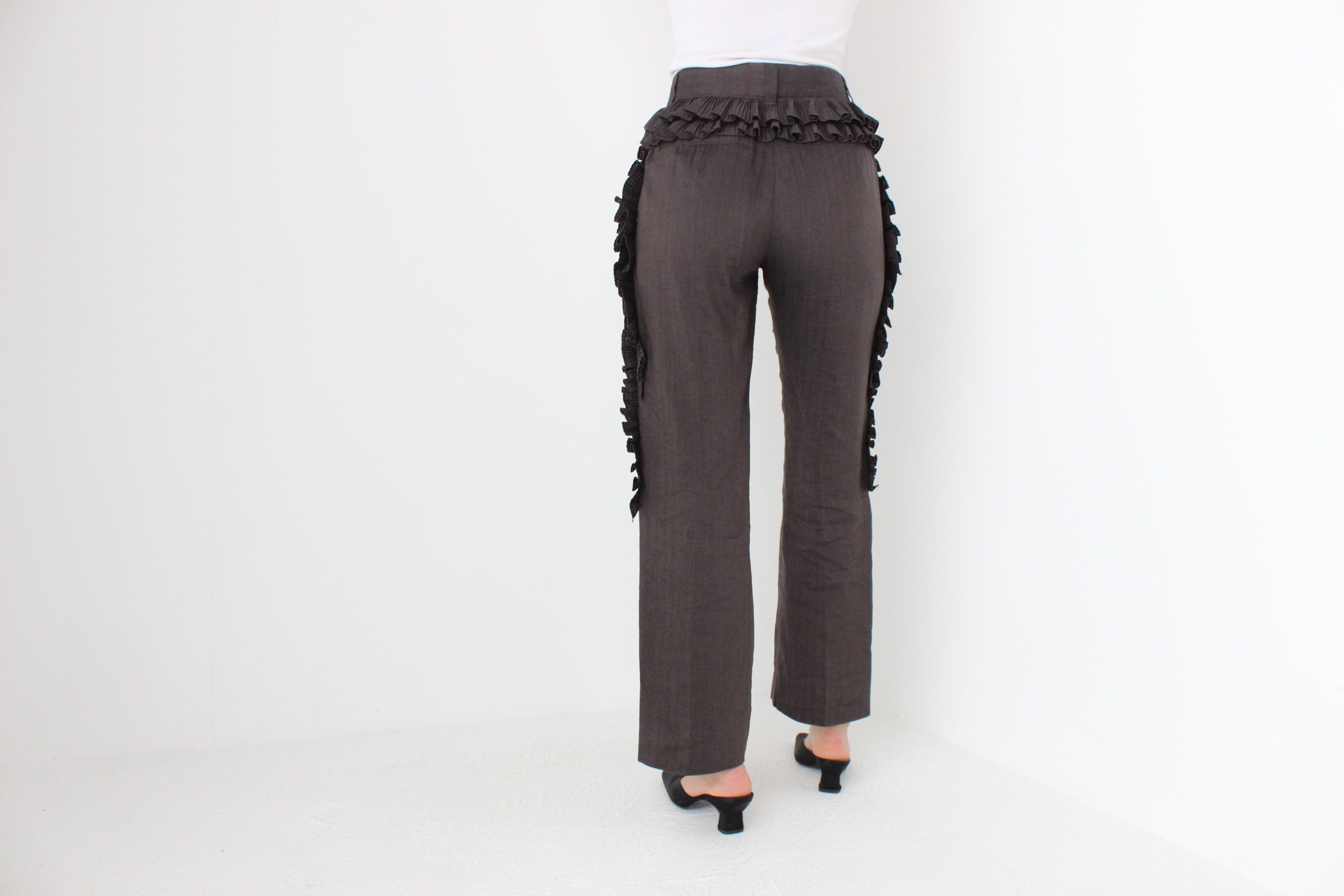 Y2K Marc Jacobs 3D Sculptural Ruffle Linen Cotton Trousers