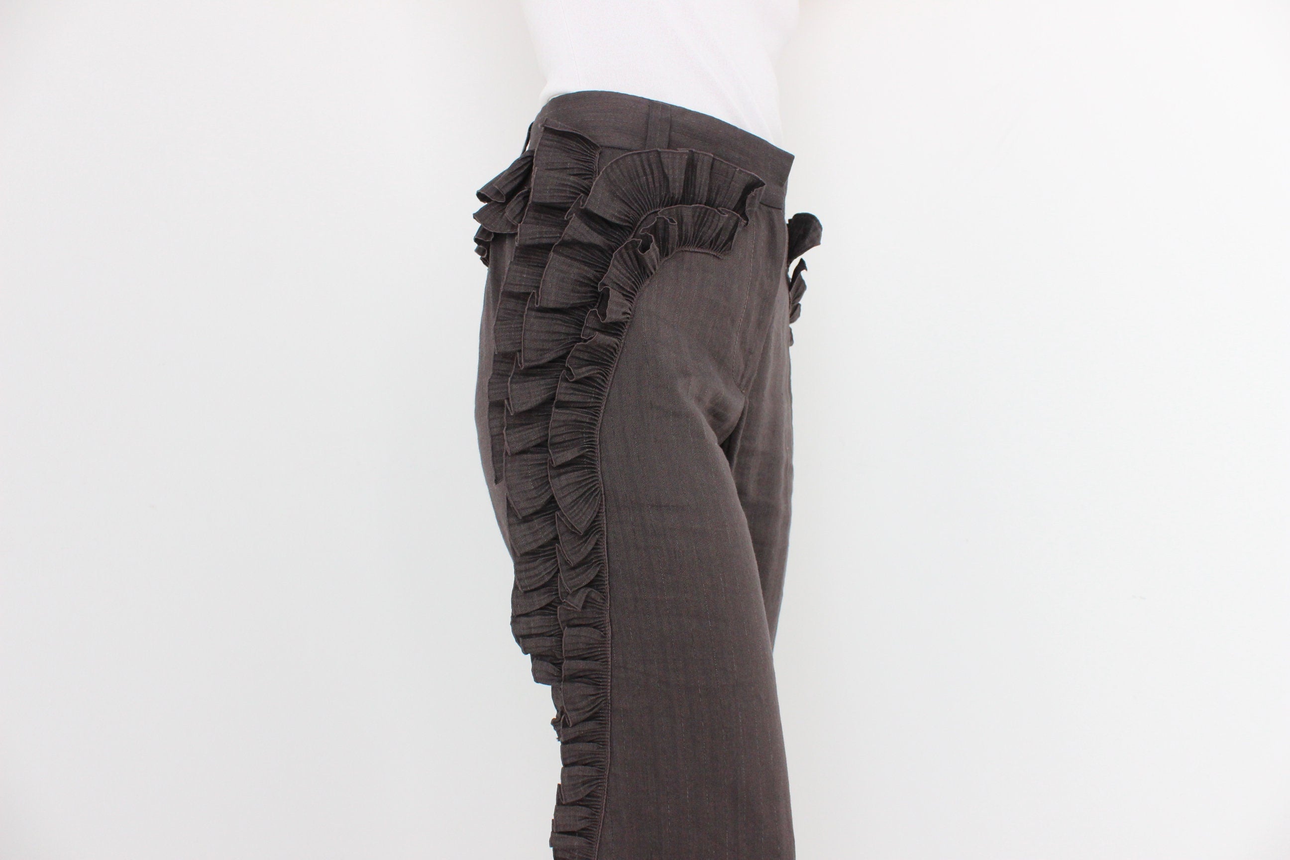 Y2K Marc Jacobs 3D Sculptural Ruffle Linen Cotton Trousers