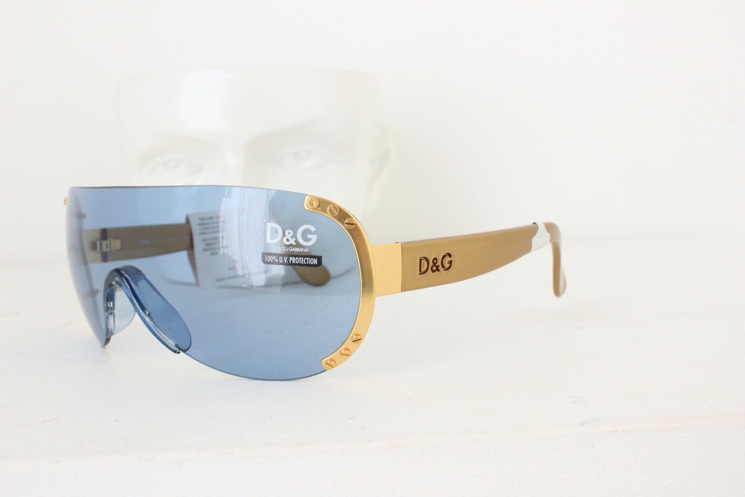 Early 90s Dolce and Gabbana [D&G] Blue Lens Shield Sunglasses