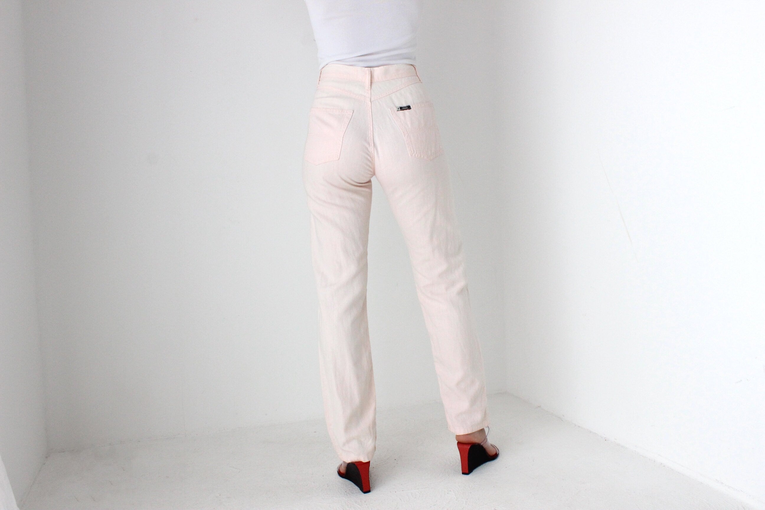 FUTURISM 90s JAG Pink Linen Jeans w/ Crochet Doily Detailing