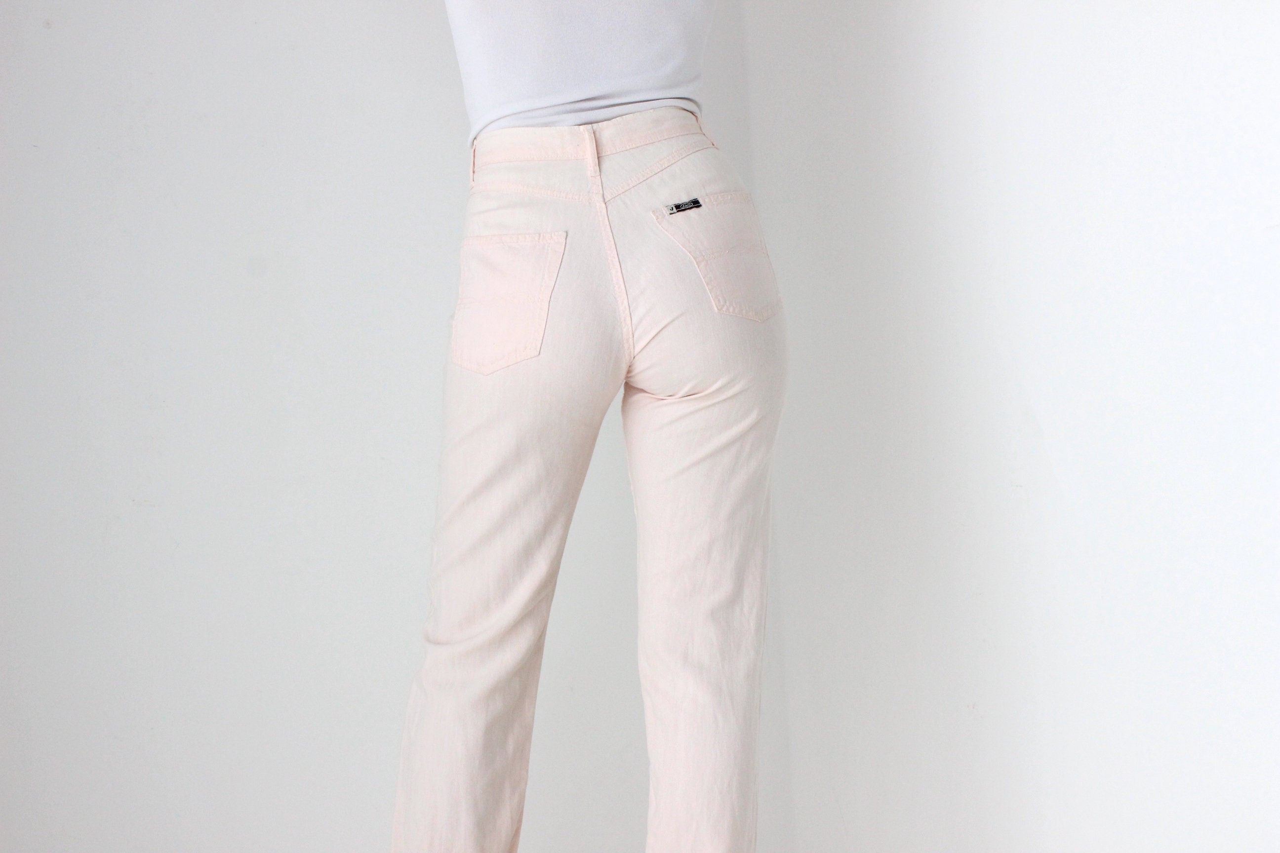 FUTURISM 90s JAG Pink Linen Jeans w/ Crochet Doily Detailing