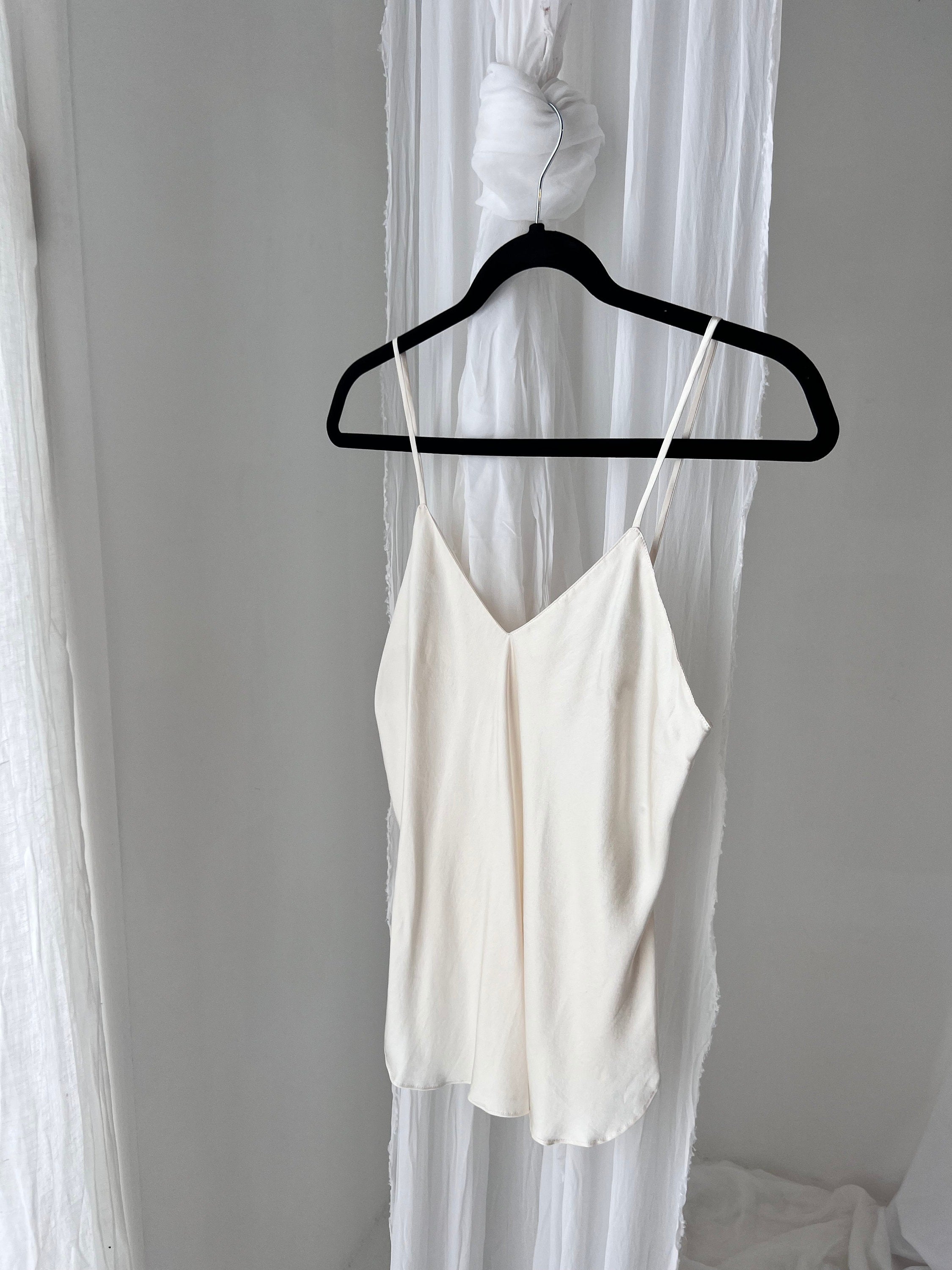 90s Pure Silk Cream Minimal Spaghetti Strap Cami