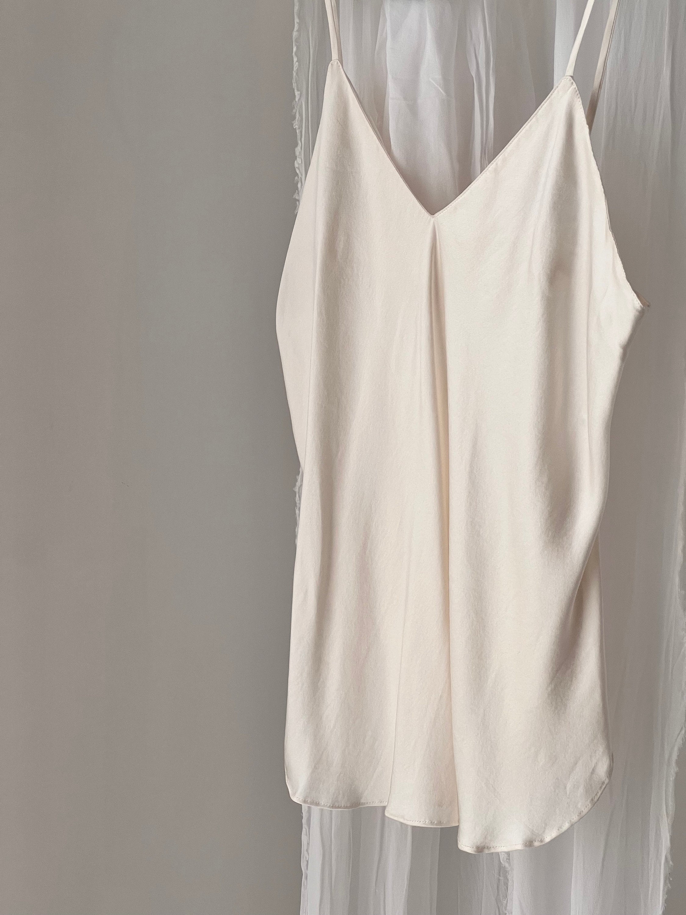 90s Pure Silk Cream Minimal Spaghetti Strap Cami