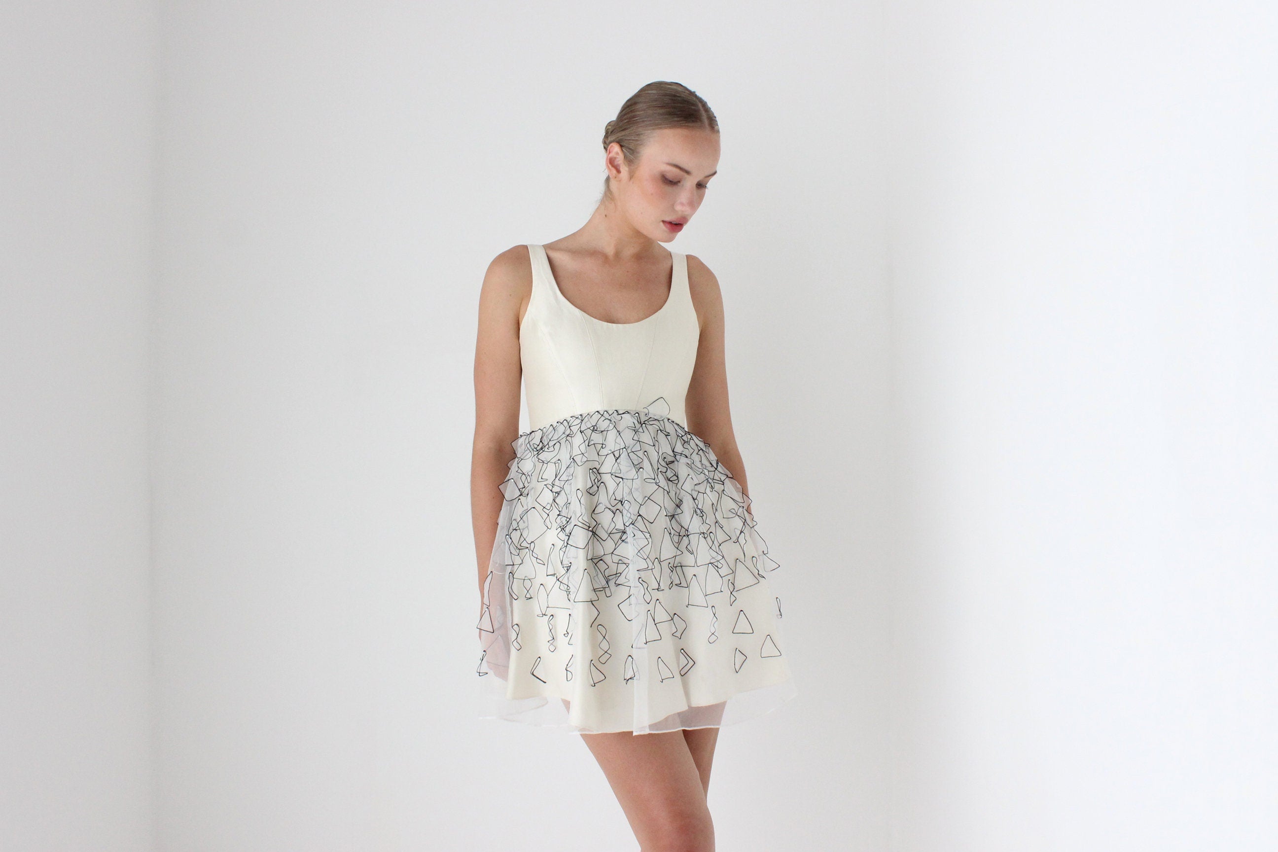 2000s Designer Silk Corset Mini Dress w/ Textured Organza Skirt