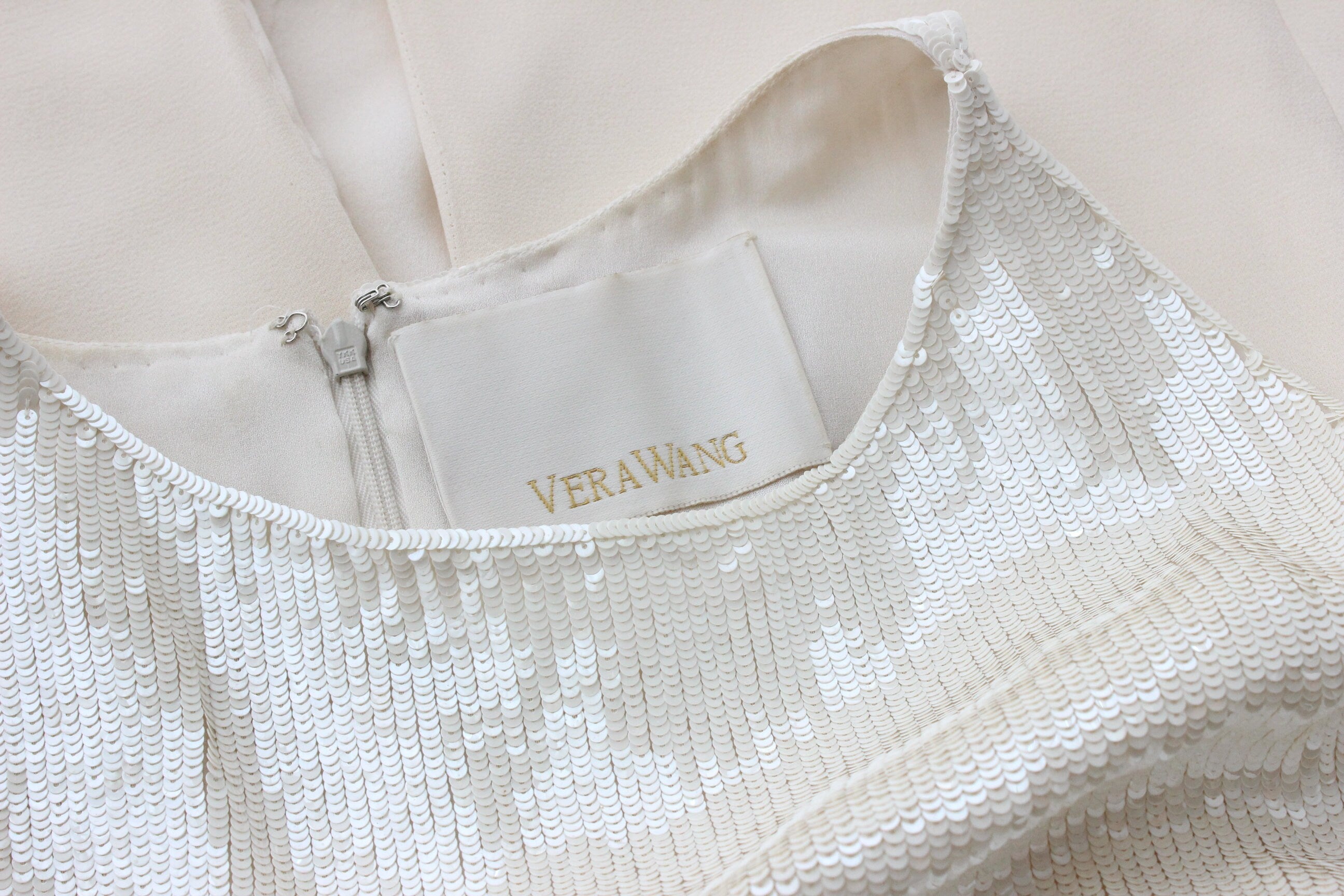 1990s VERA WANG Sequin & Silk Fitted Wedding Cocktail Dress