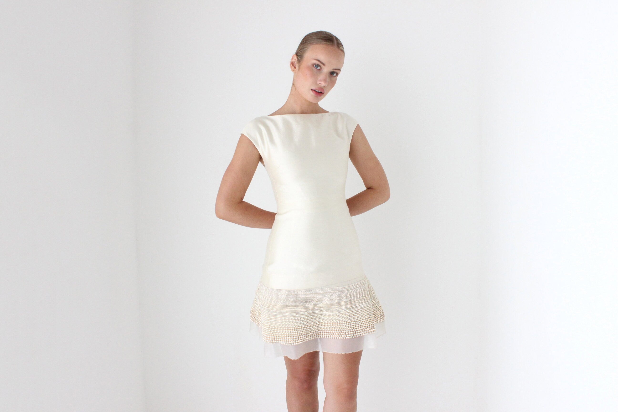 2000s Designer Pure Silk Cocktail Dress w/ Divine Pearl Skirt