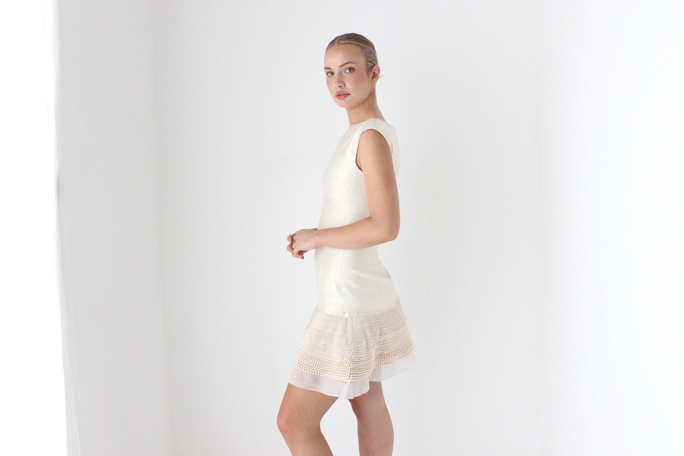 2000s Designer Pure Silk Cocktail Dress w/ Divine Pearl Skirt