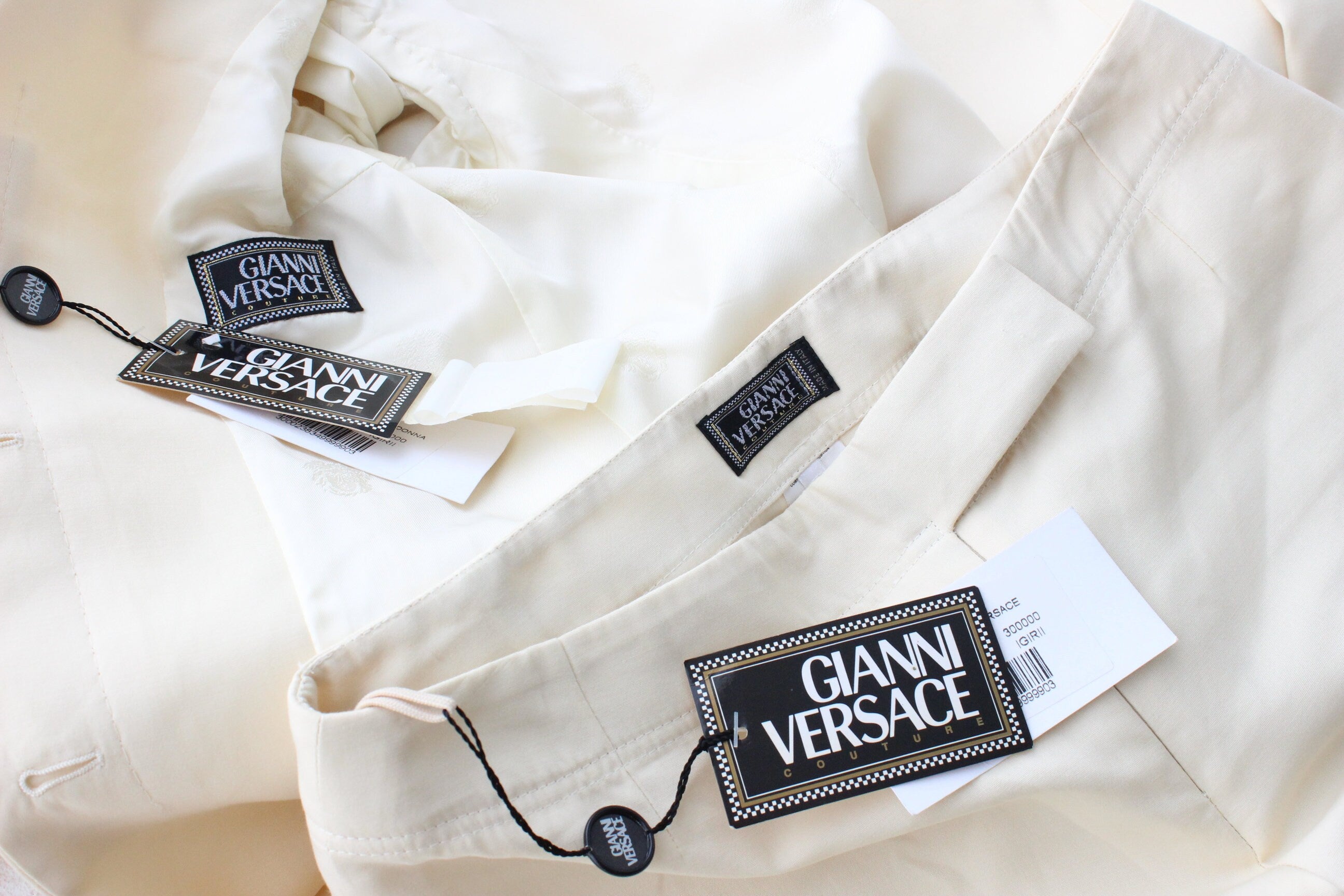 1999 Gianni Versace Couture Cream Cotton Bridal Pant Suit