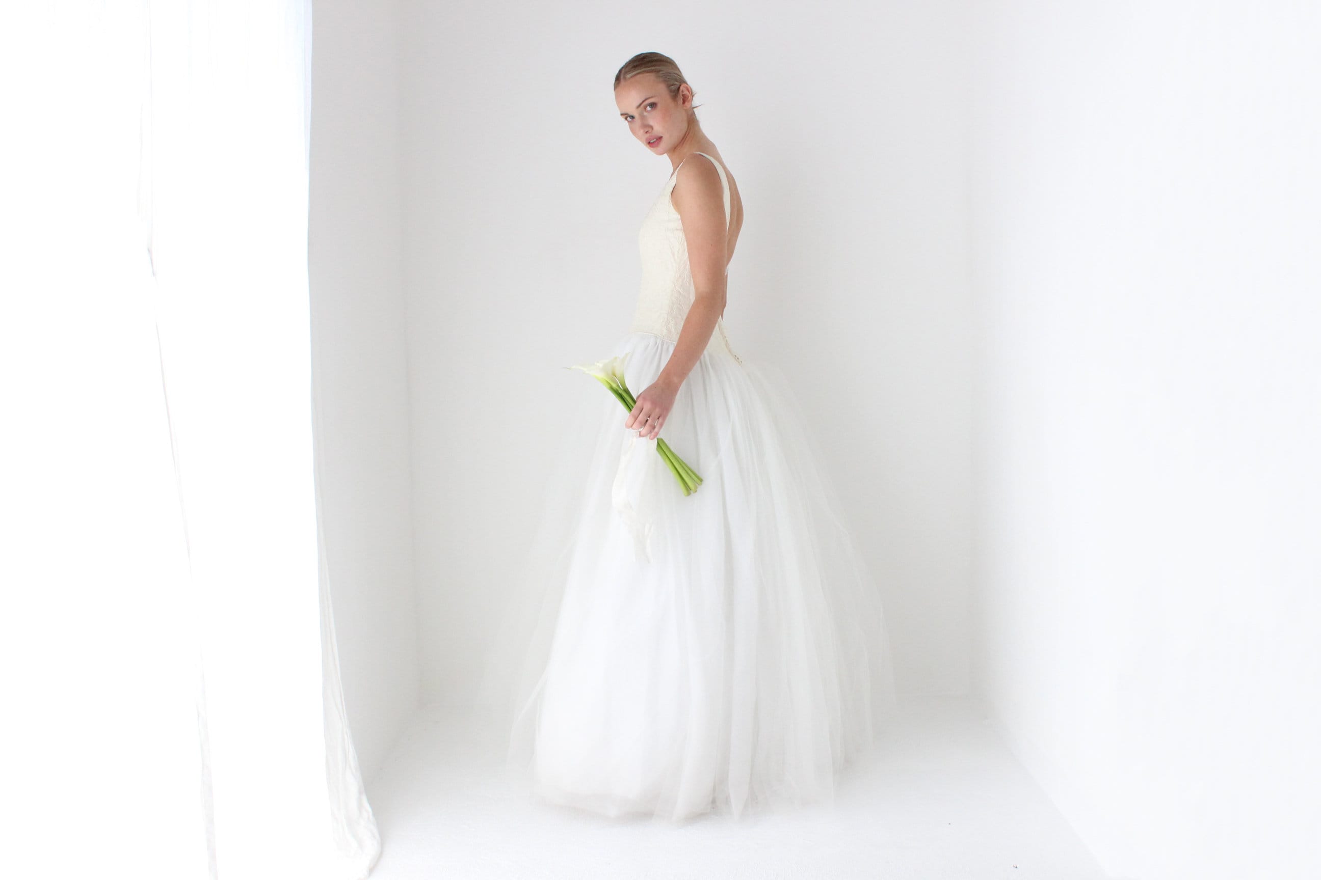 1990s Amsale Bridal Couture Voluminous Tulle Ballgown