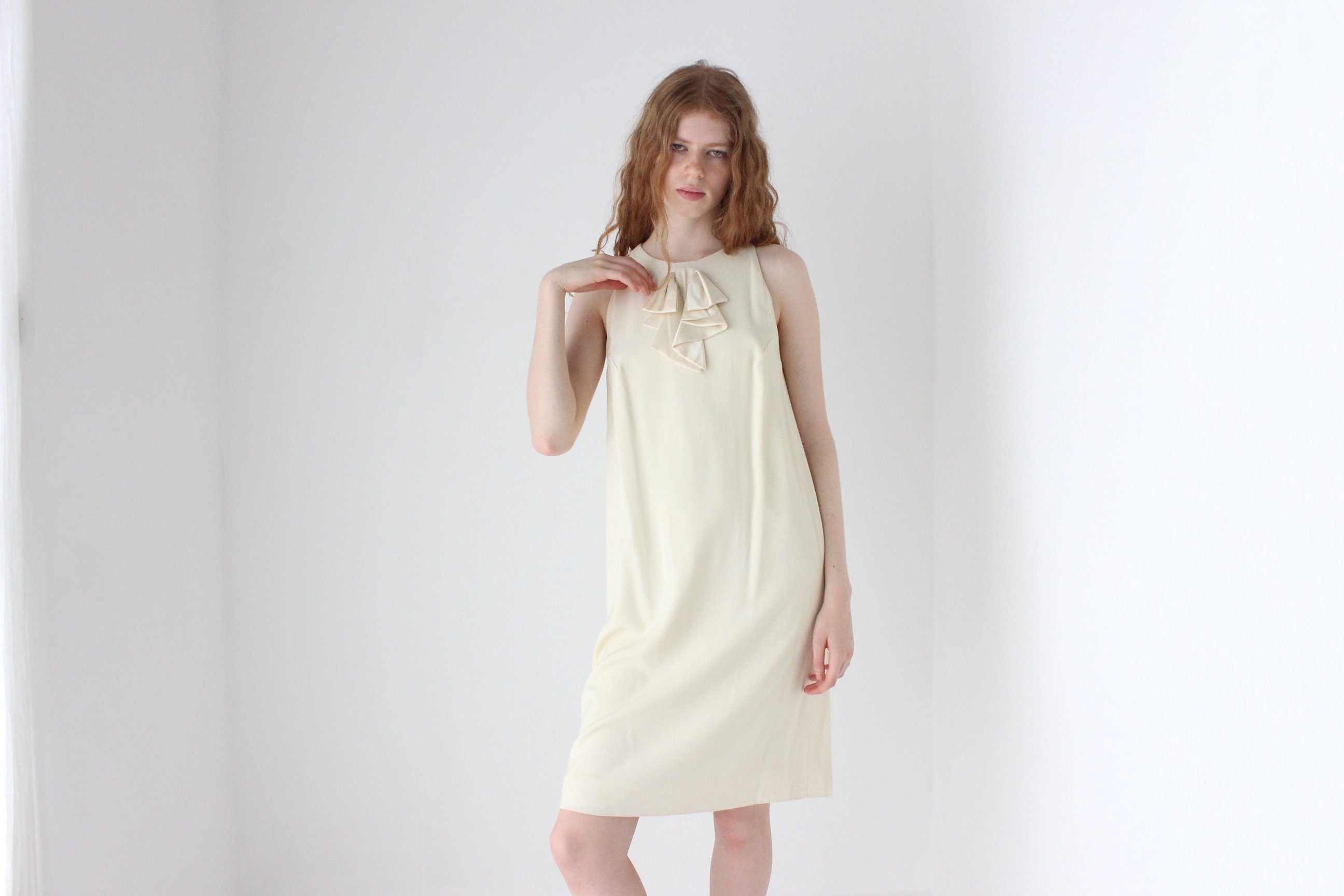 1990s VALENTINO Sleeveless Wool Dress w/ Silk Bow