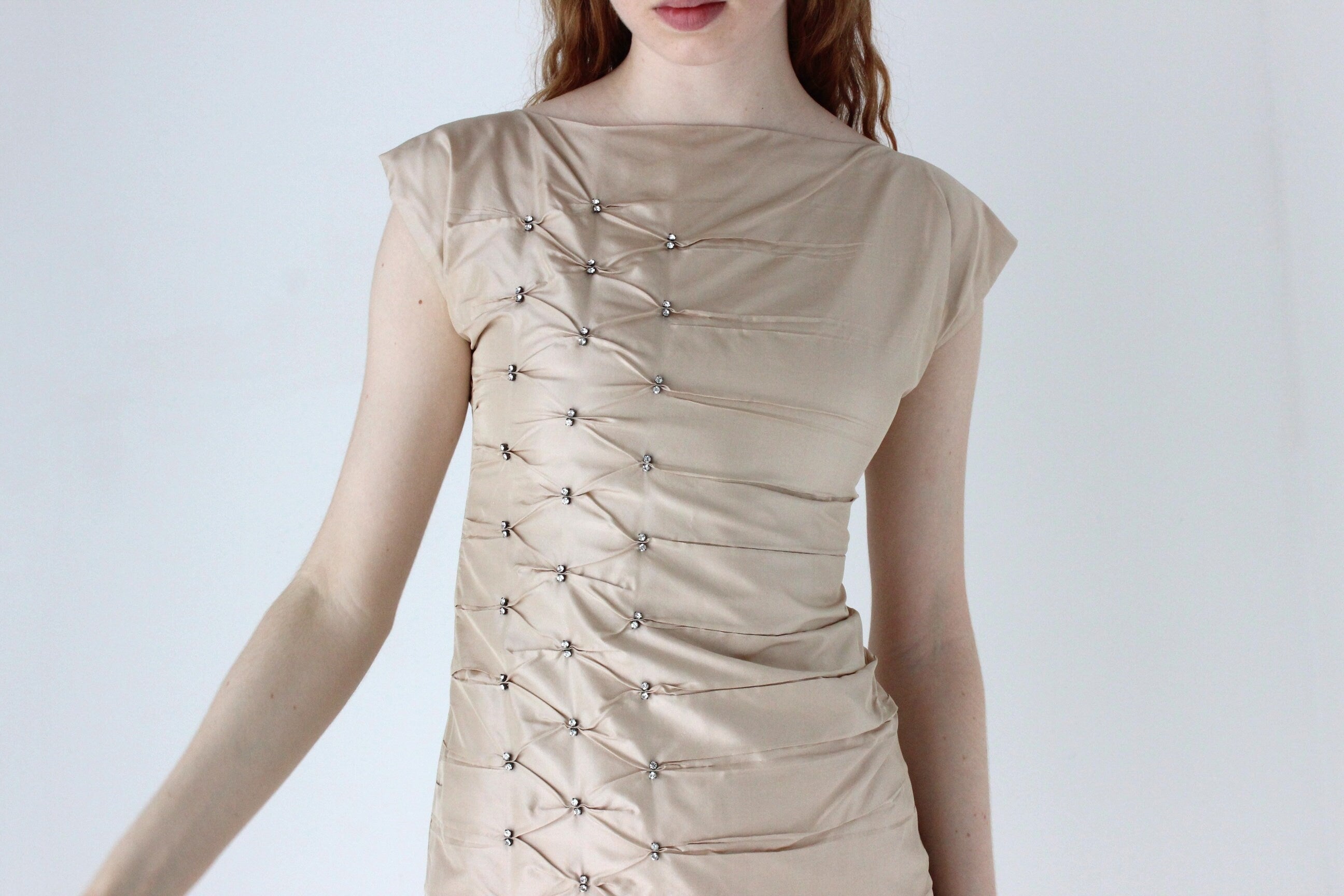 Y2K Valentino Pure Silk Cocktail Dress w/ Textural Ruching & Diamontes