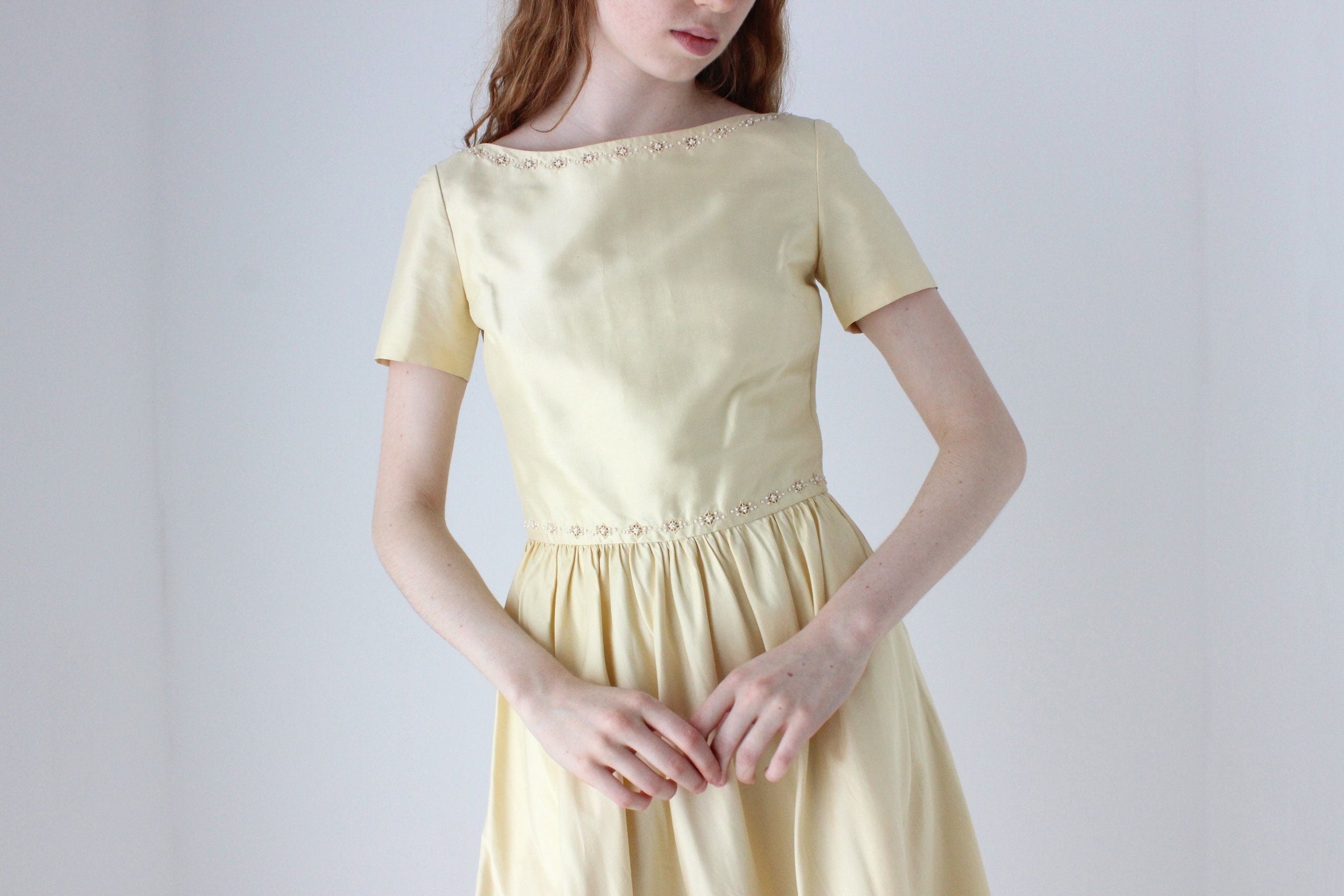 Badgley Mischka Yellow Silk Cocktail Dress