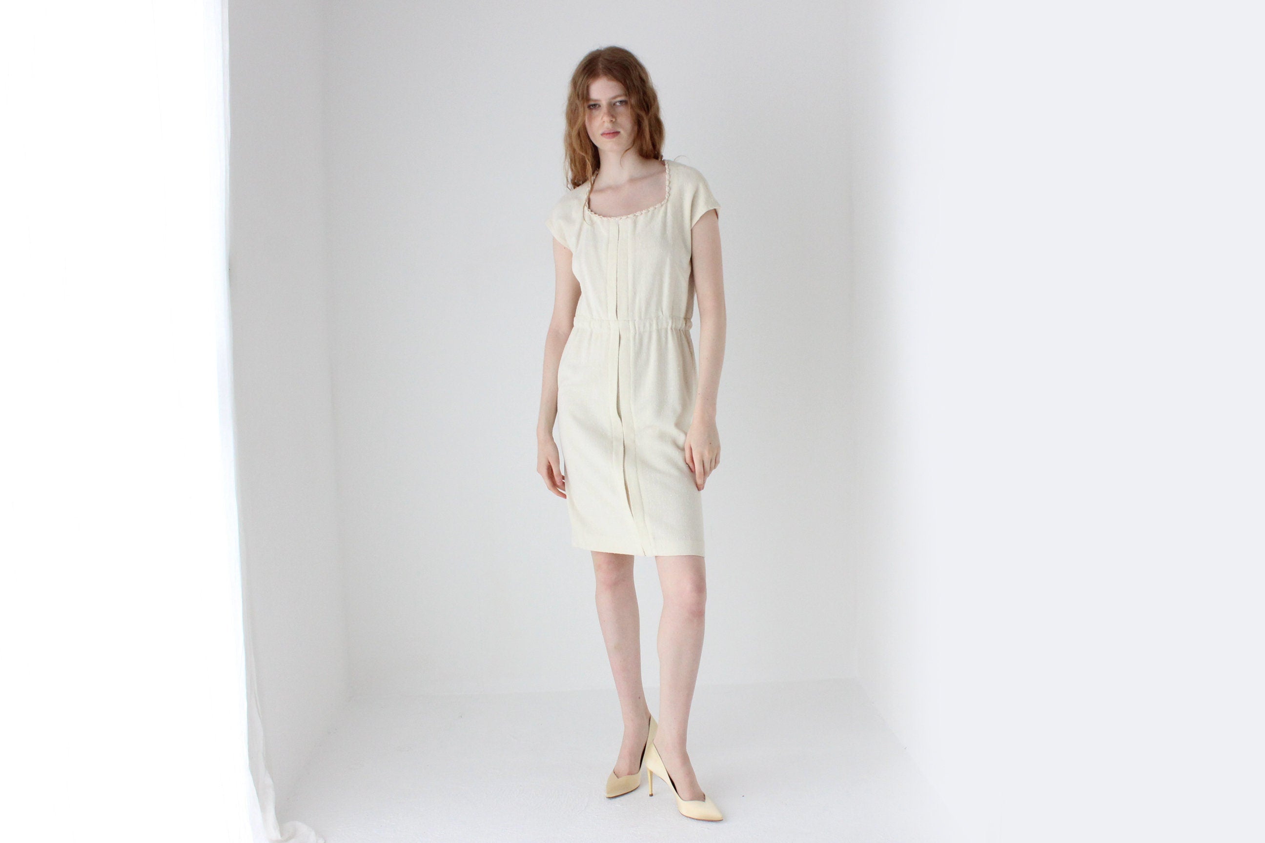 1950s Boucle Textured Cream Dress