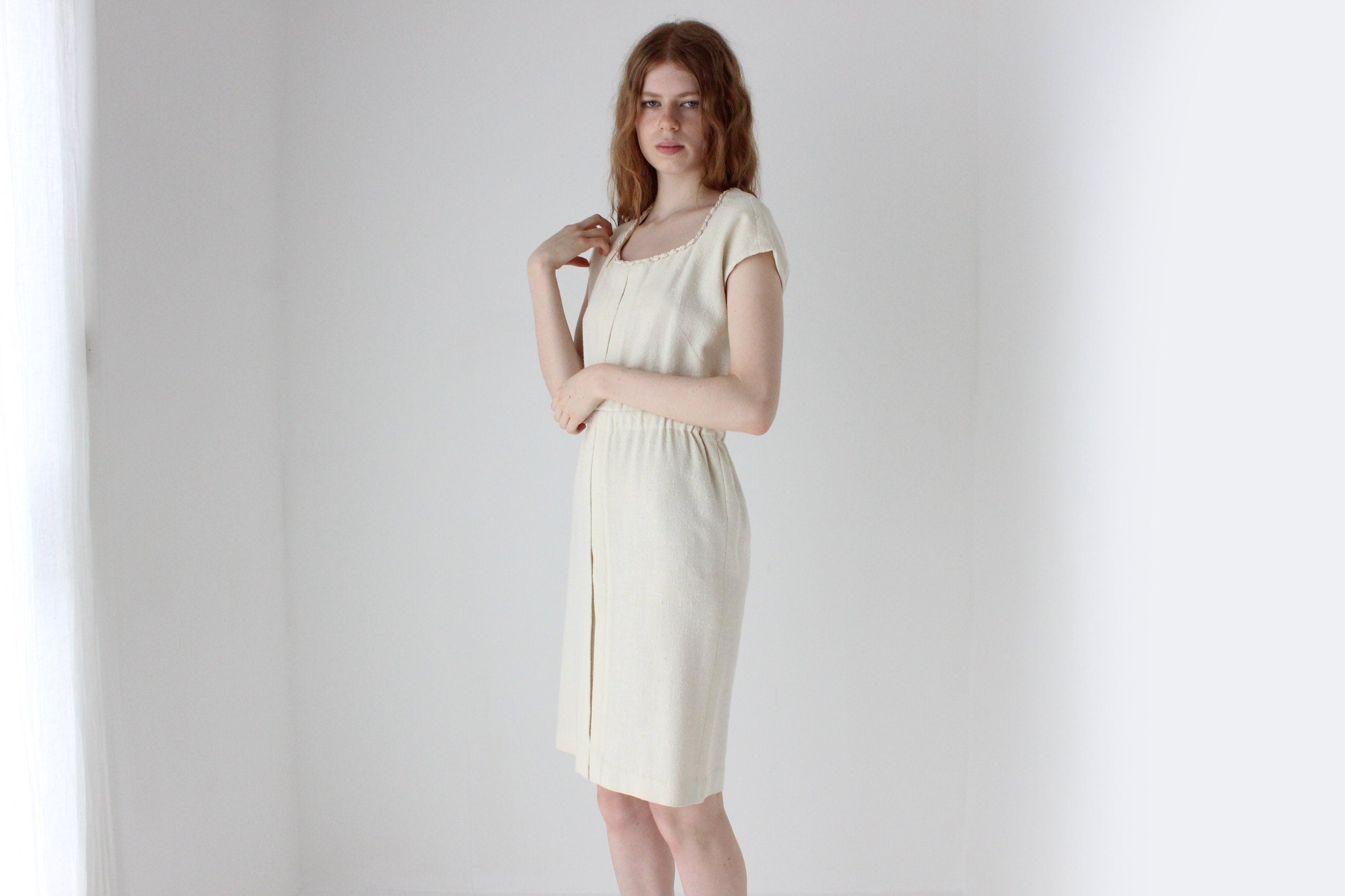 1950s Boucle Textured Cream Dress