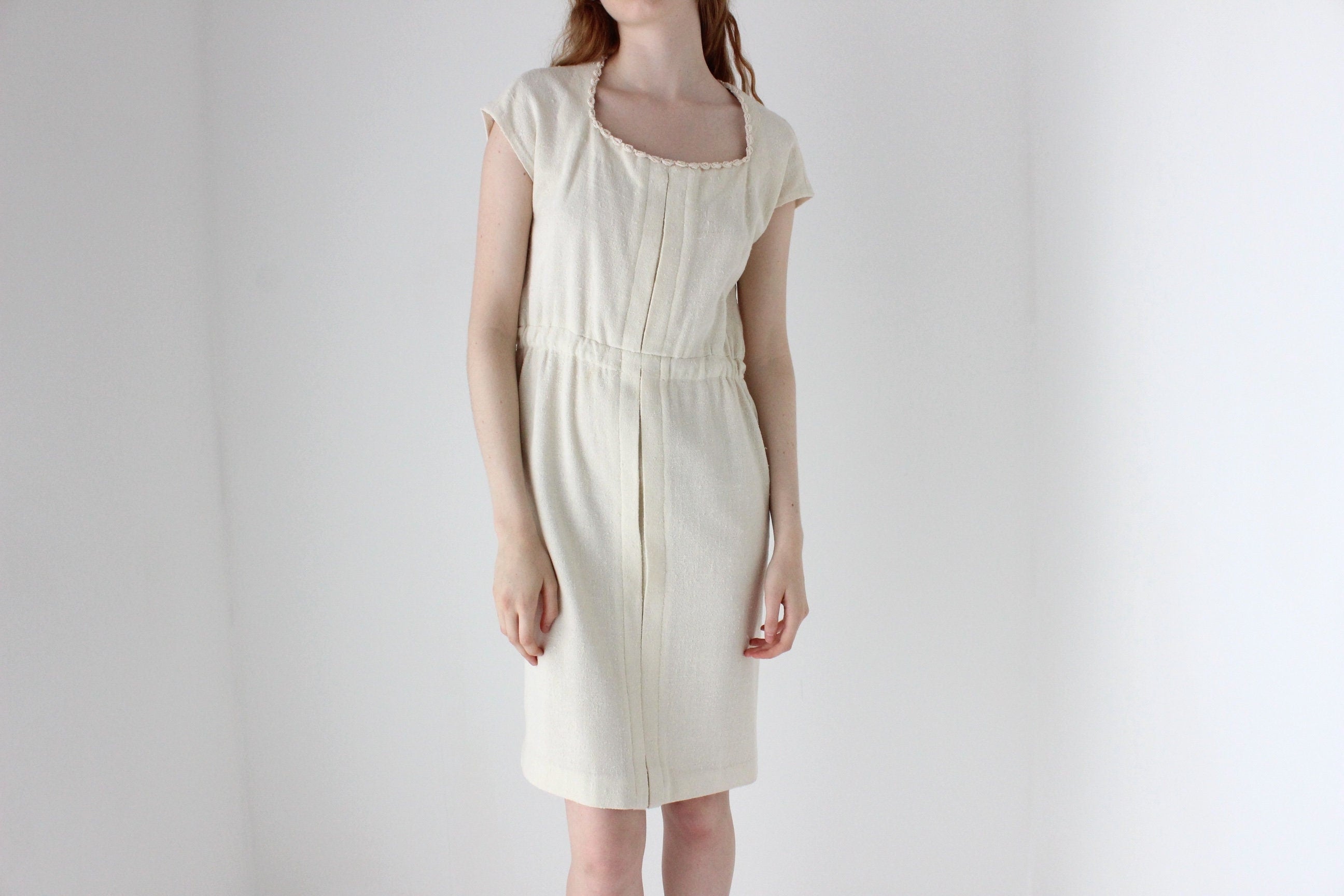 1950s Boucle Textured Cream Dress