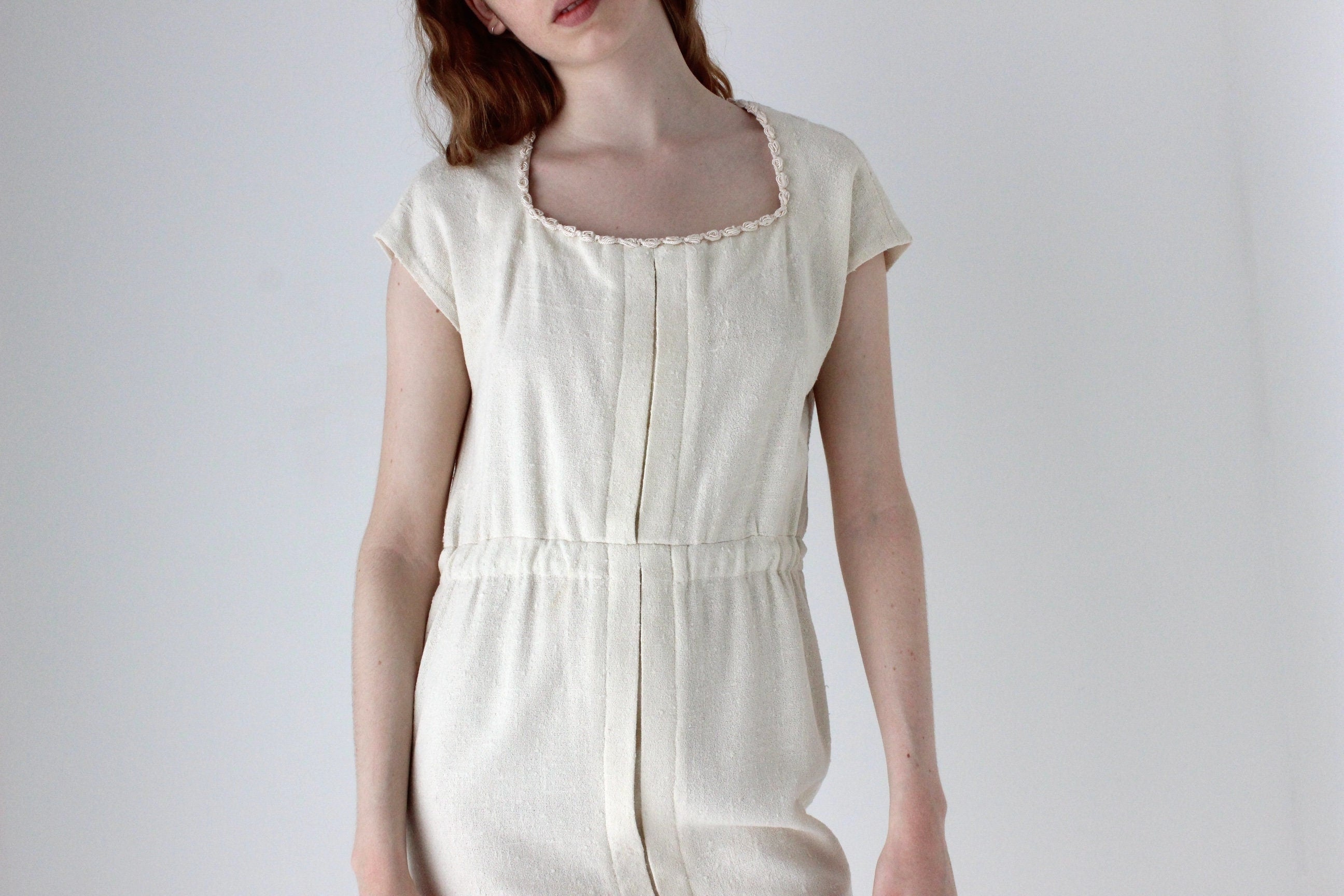 1950s Boucle Textured Cream Dress