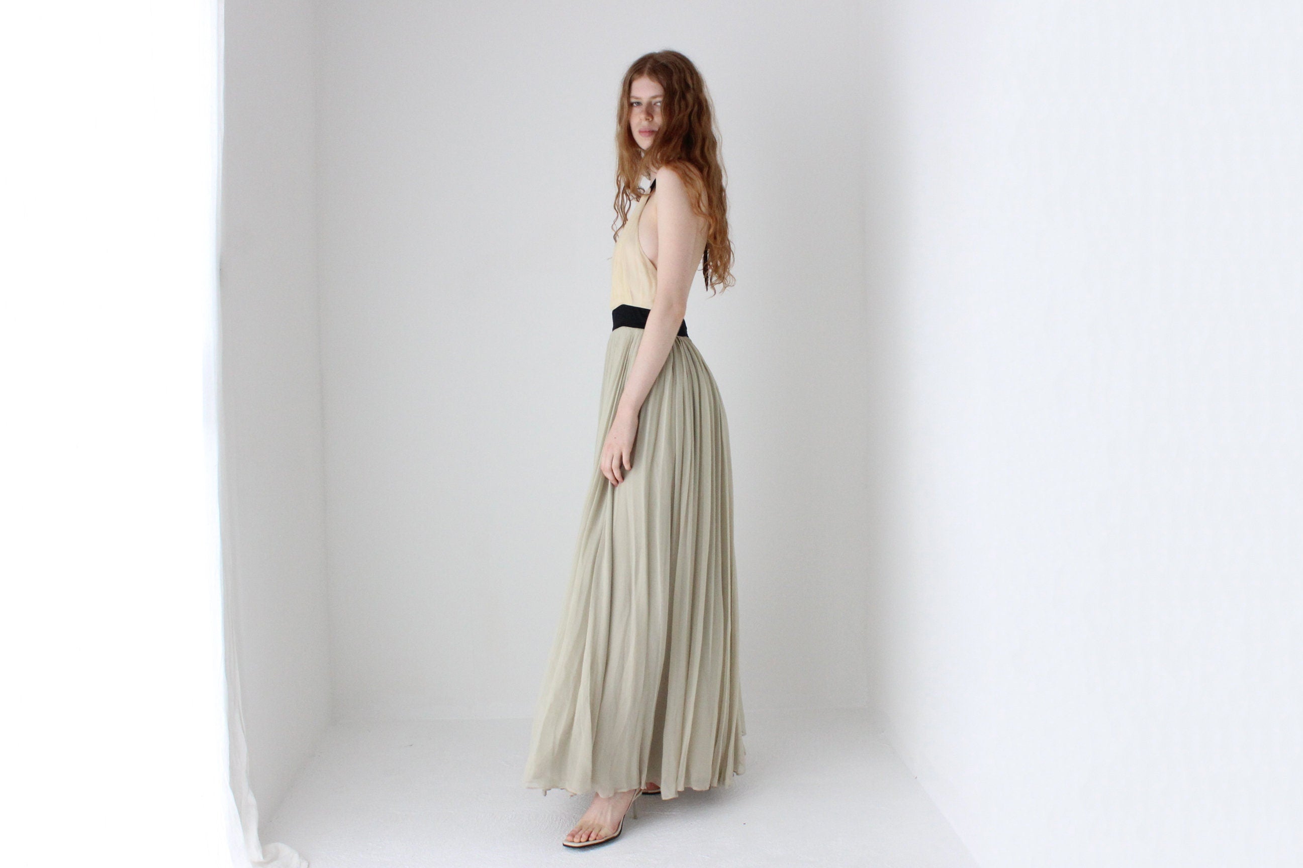 2000s By Malene Birger Voluminous Tri-Colour Pastel Silk Halter Gown