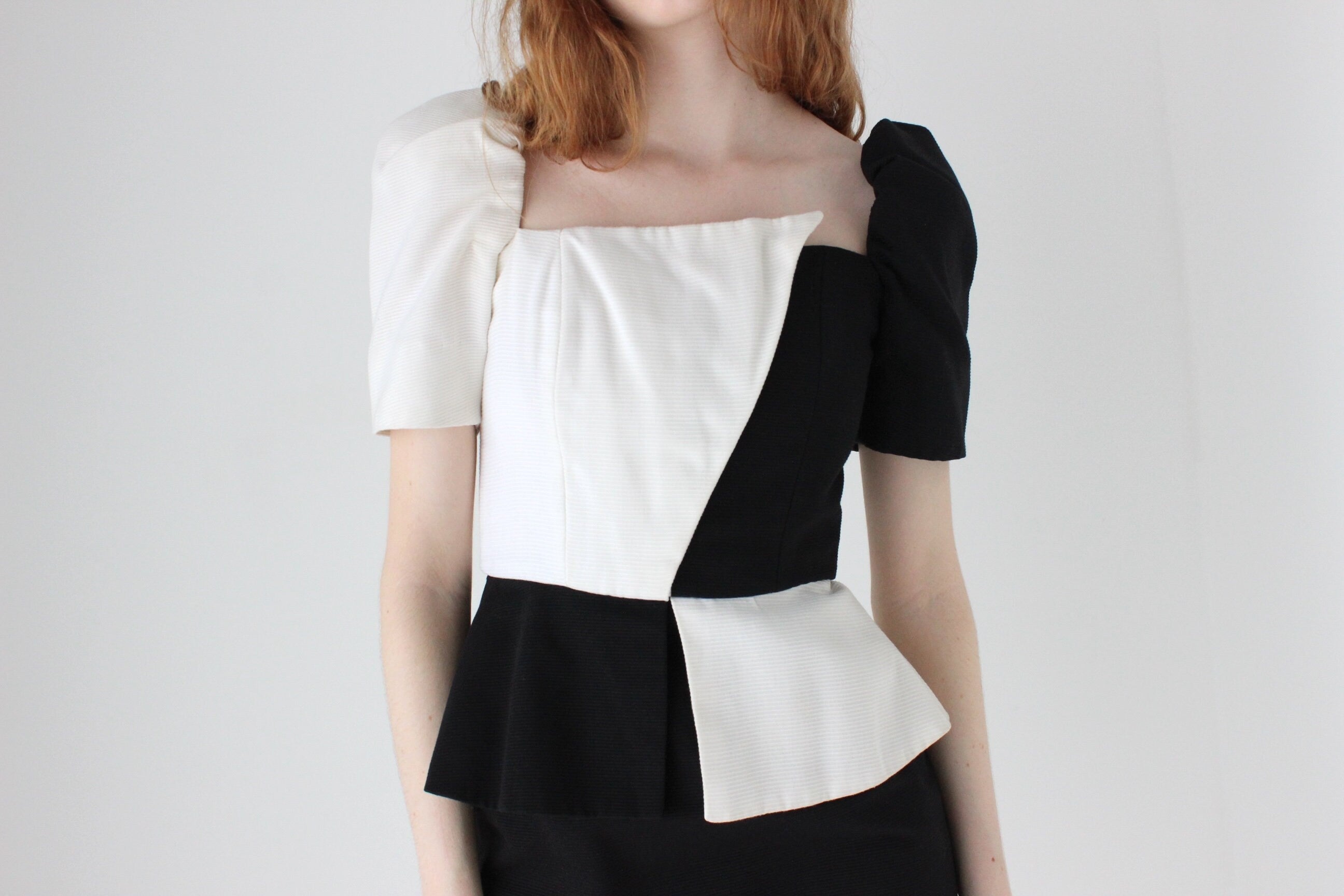 1980s Victor Costa Black & White Contrast Cocktail Dress