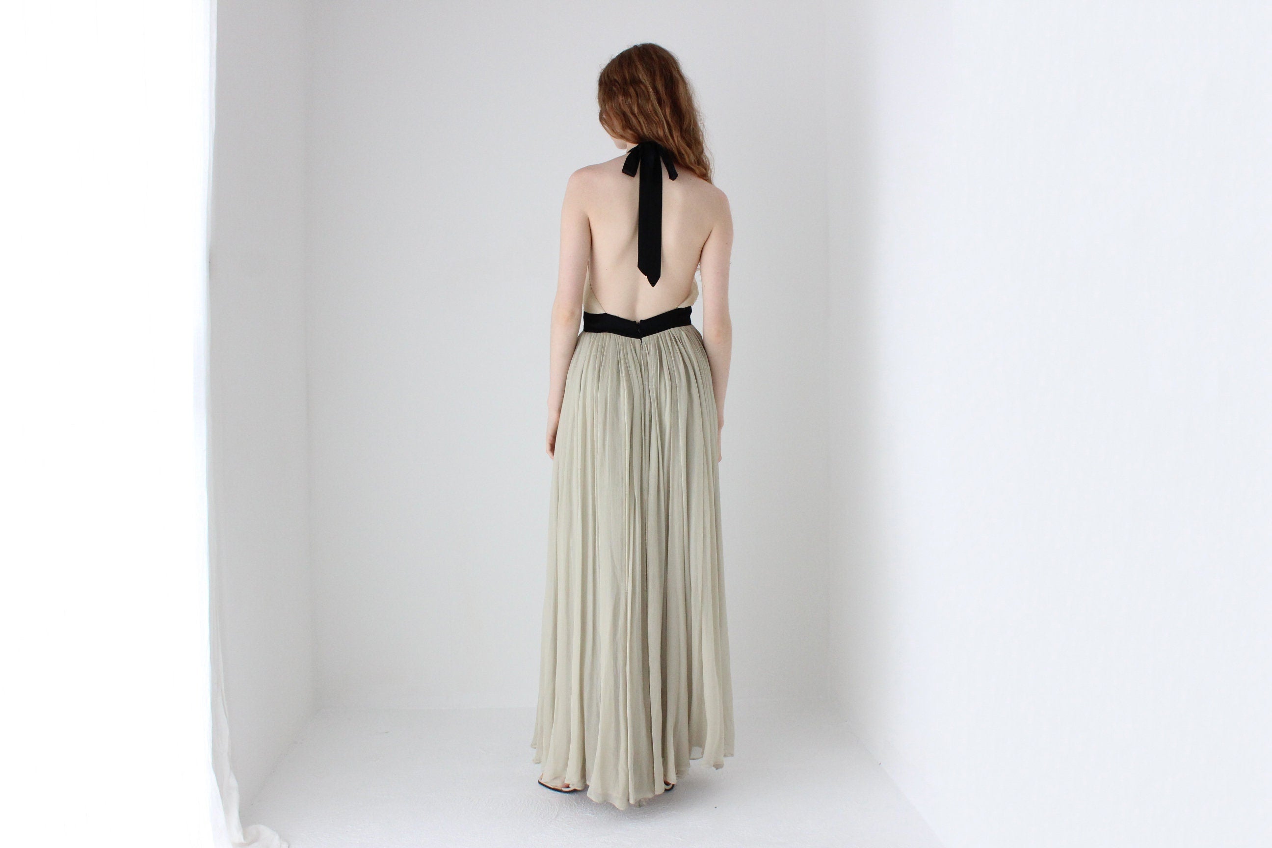 2000s By Malene Birger Voluminous Tri-Colour Pastel Silk Halter Gown