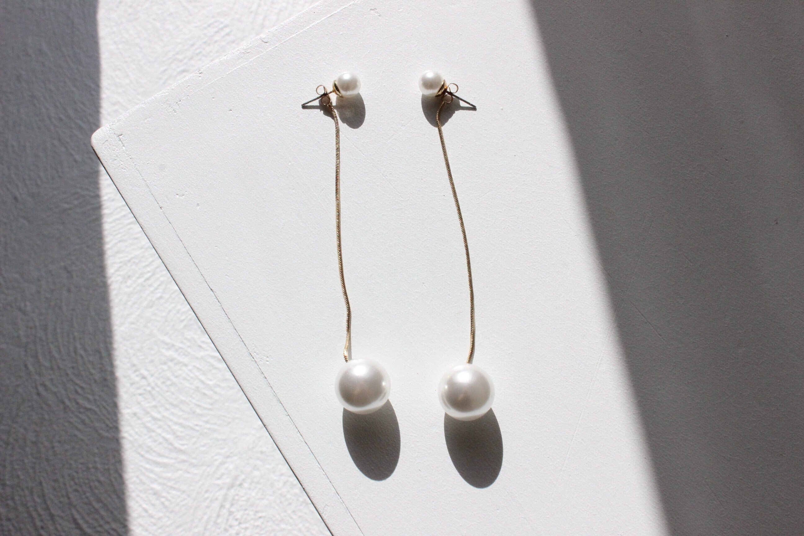 Modernist Pearl Long Chain Dangling Droplet Bridal Earrings