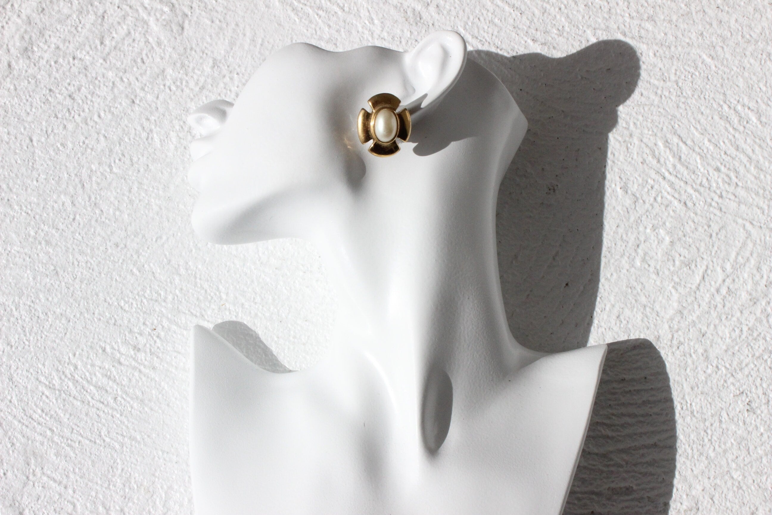 80s Baroque Gold 'Cross' Pearl Clip On Wedding Earrings