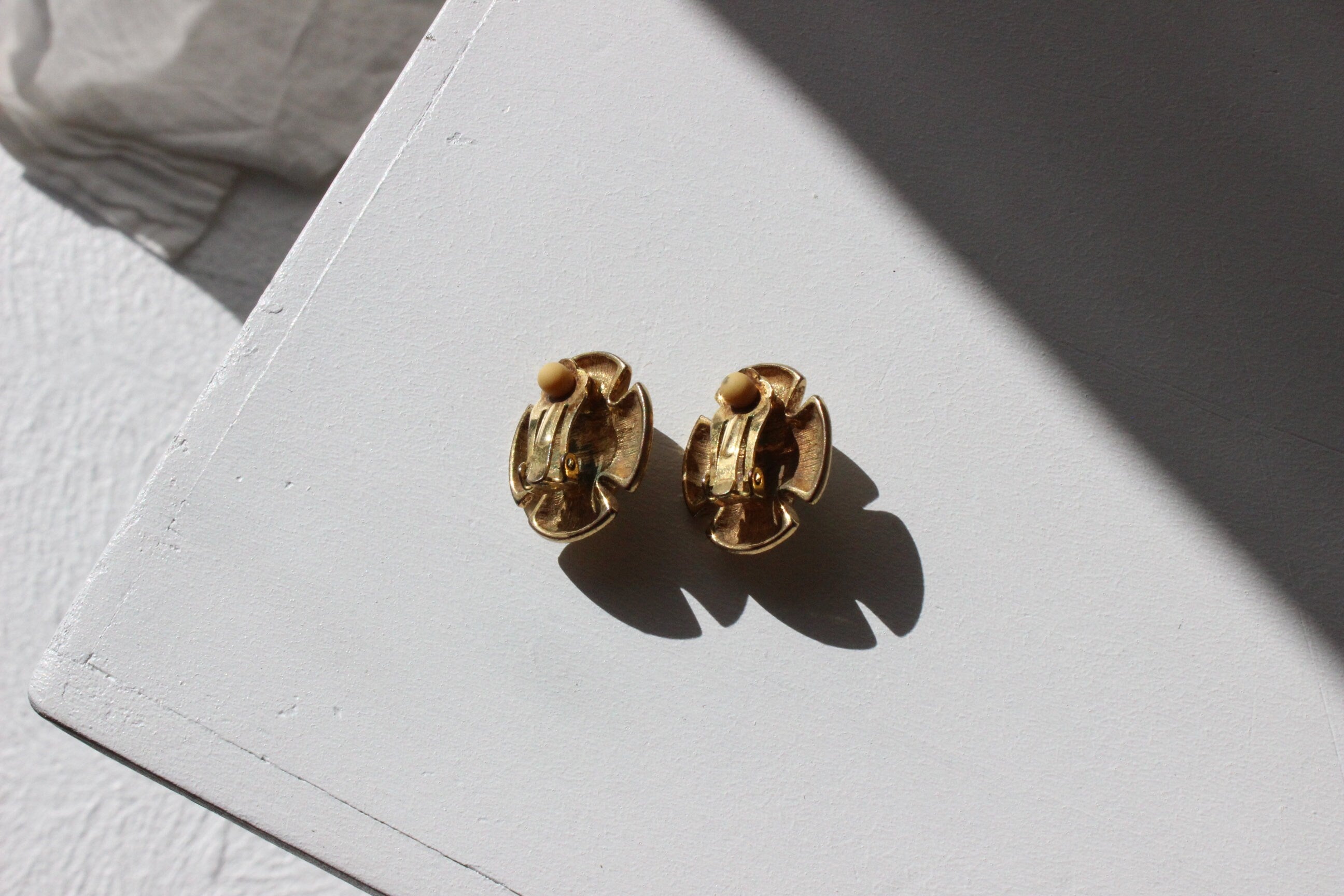 80s Baroque Gold 'Cross' Pearl Clip On Wedding Earrings