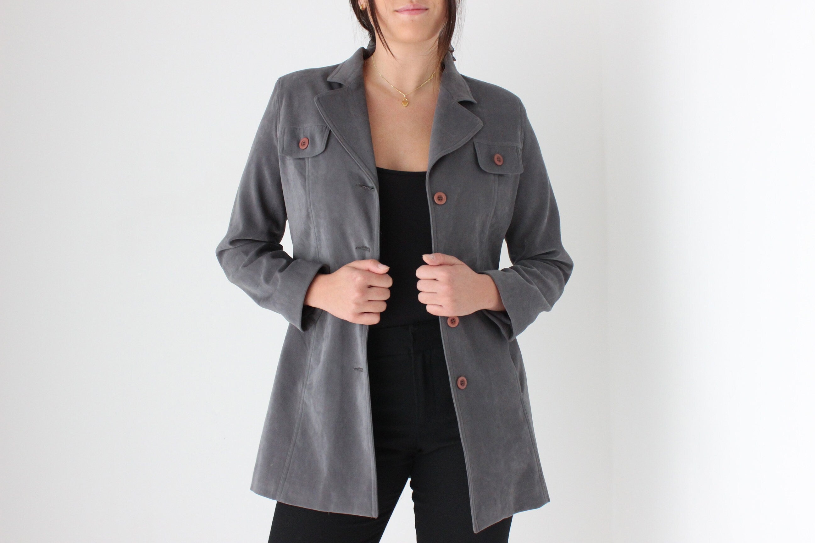 90s Grey Microsuede Button Front Jacket