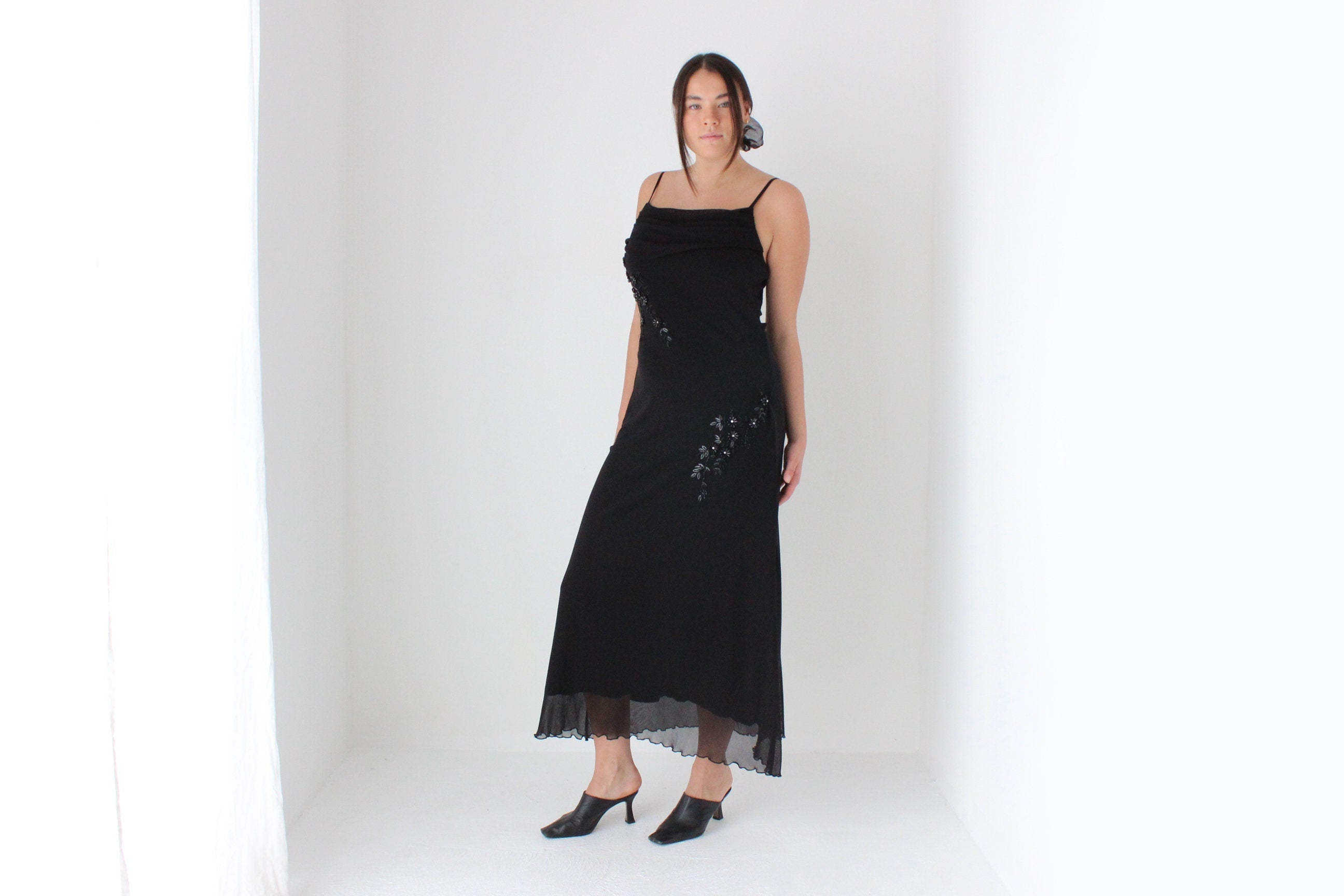 90s Mesh Formal Dress w/ Sequins & Beading