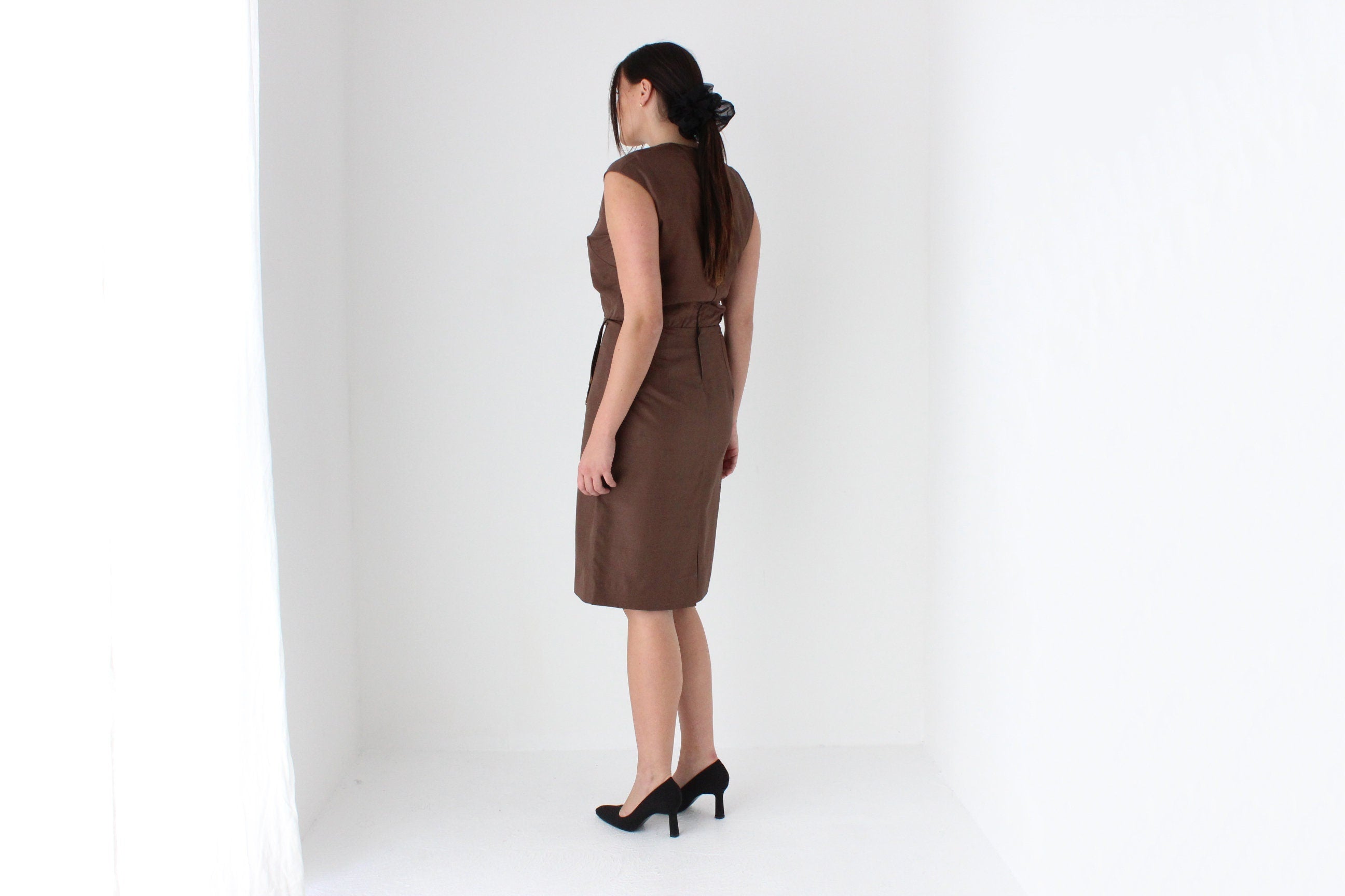 60s Bespoke Chocolate Silk Cocktail Dress