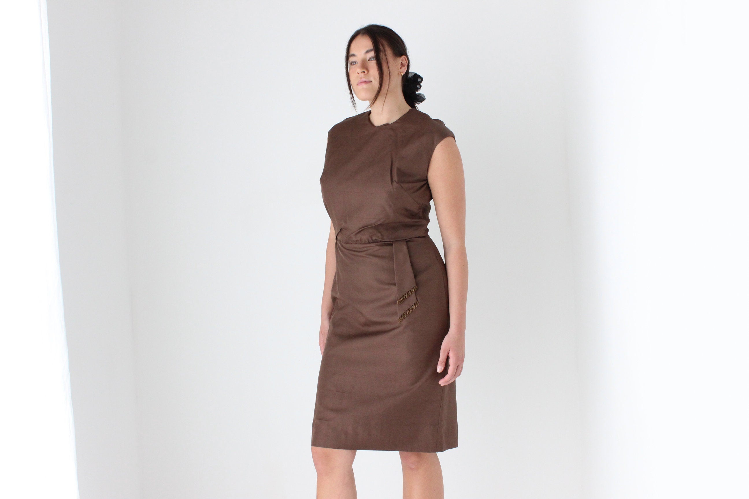 60s Bespoke Chocolate Silk Cocktail Dress