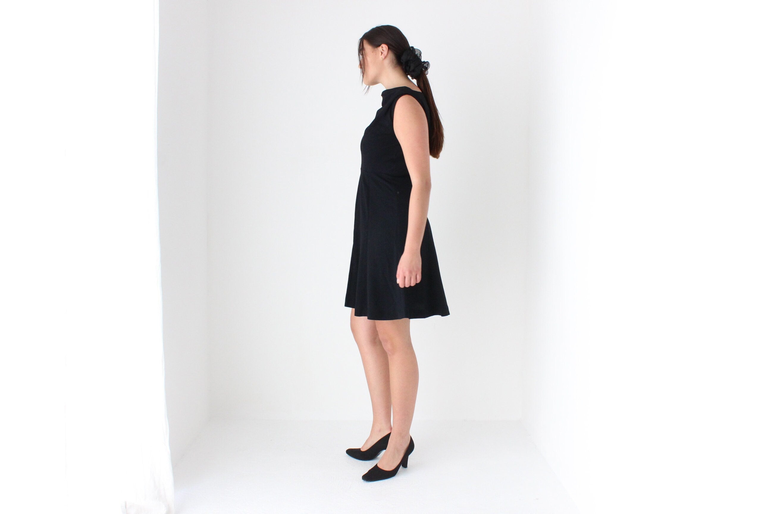 60s Black Crepe Bateau Neckline Simple & Chic LBD