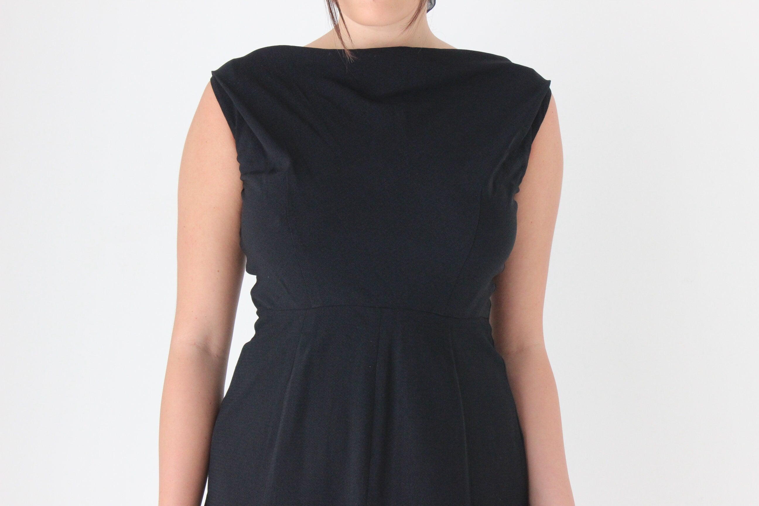 60s Black Crepe Bateau Neckline Simple & Chic LBD