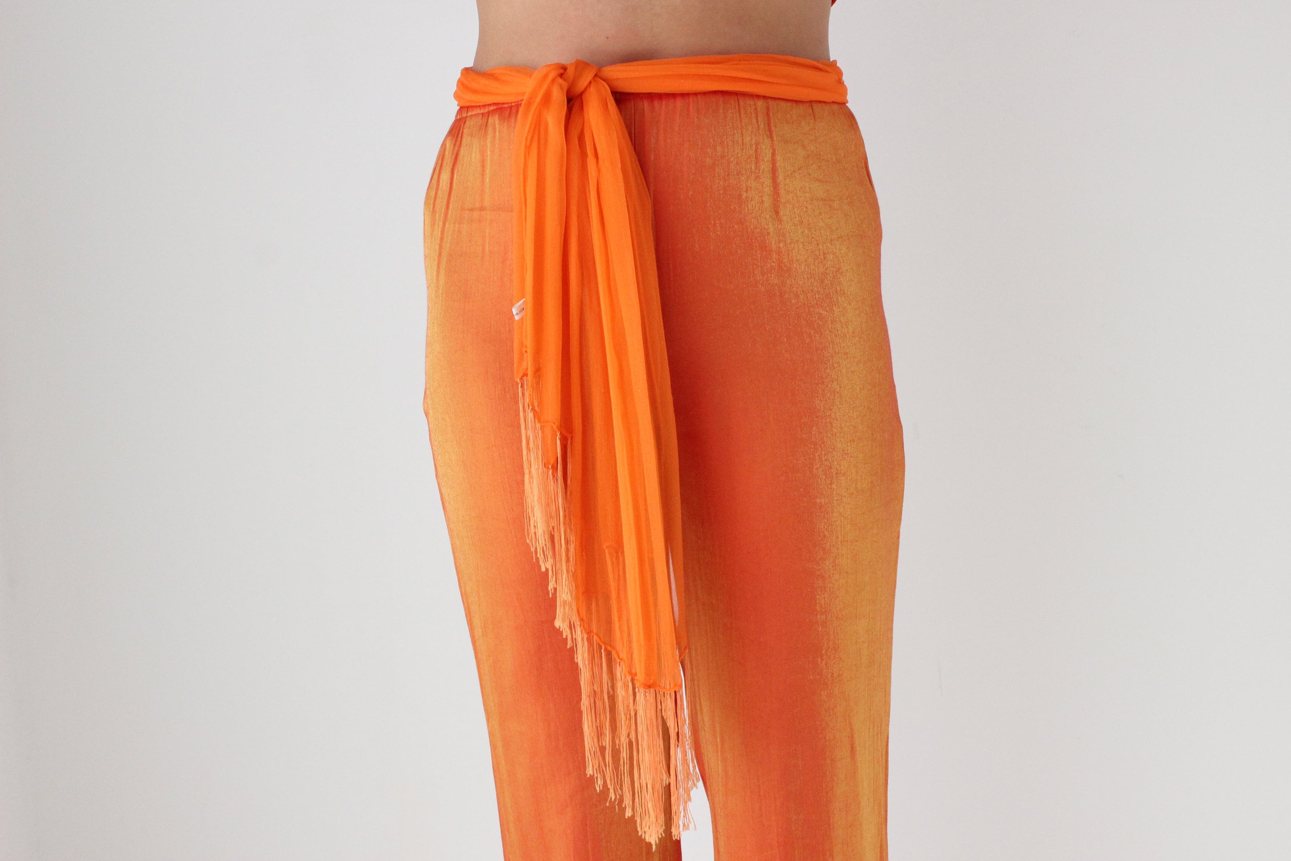 80s PURE SILK Georgette Orange Scarf or Sash Belt