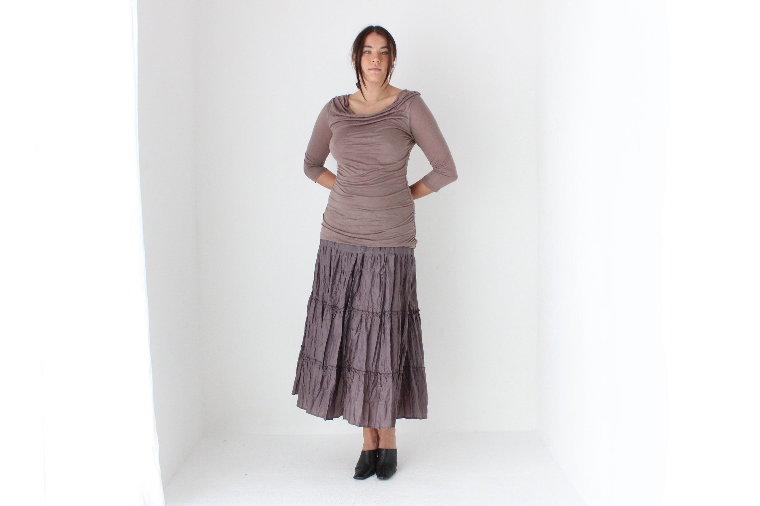 90s Mauve Crinkle Taffeta Skirt