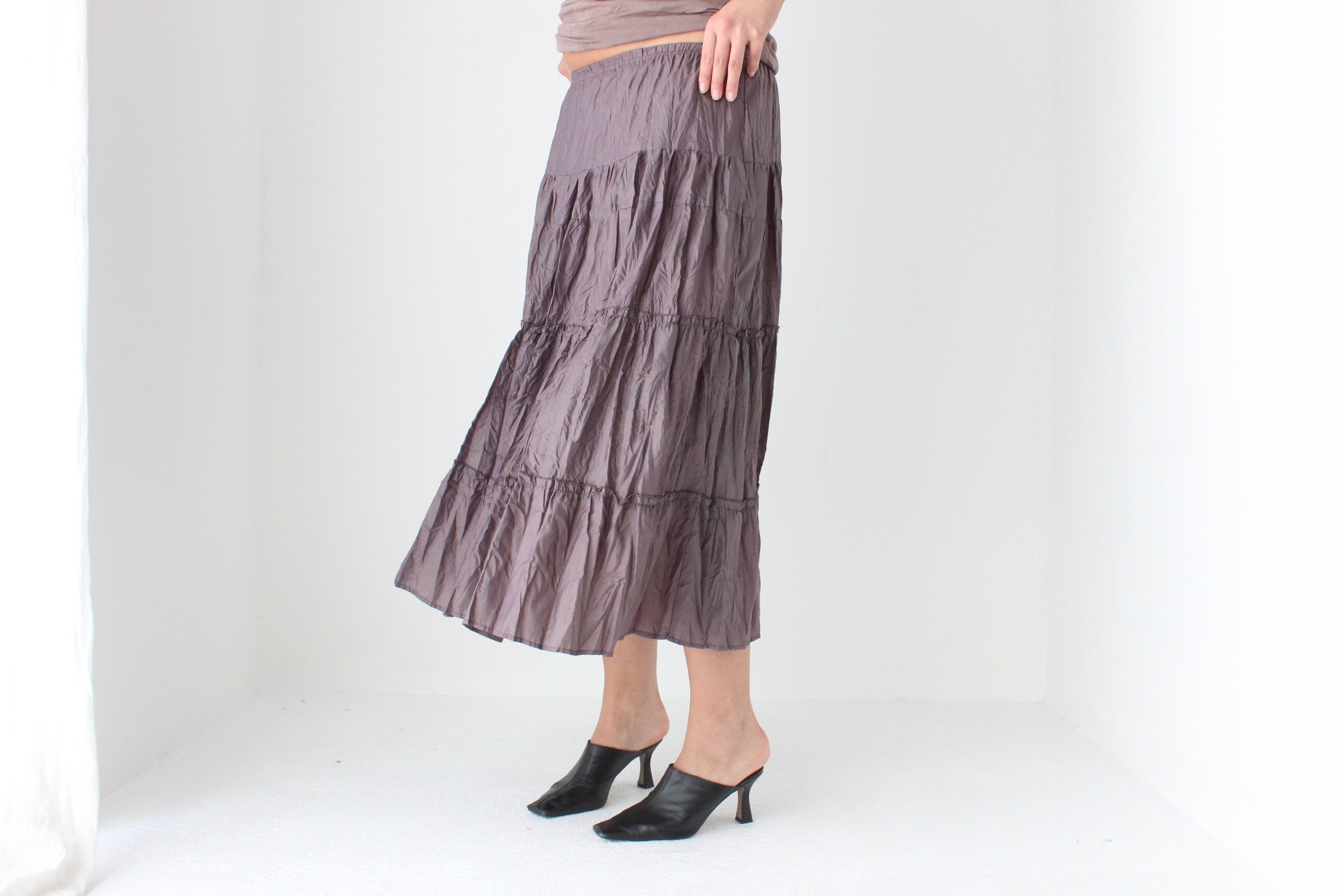 90s Mauve Crinkle Taffeta Skirt