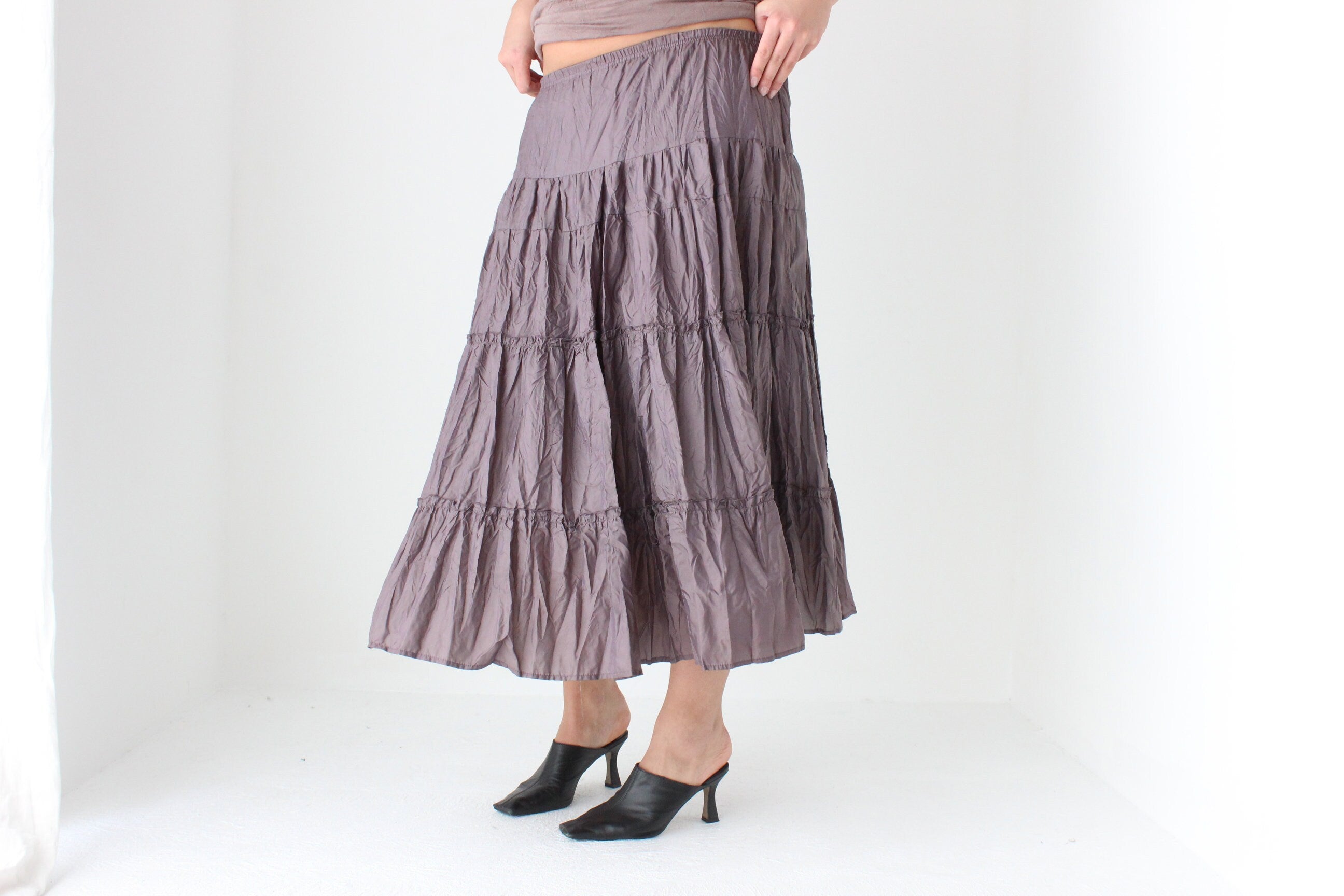 90s Mauve Crinkle Taffeta Skirt