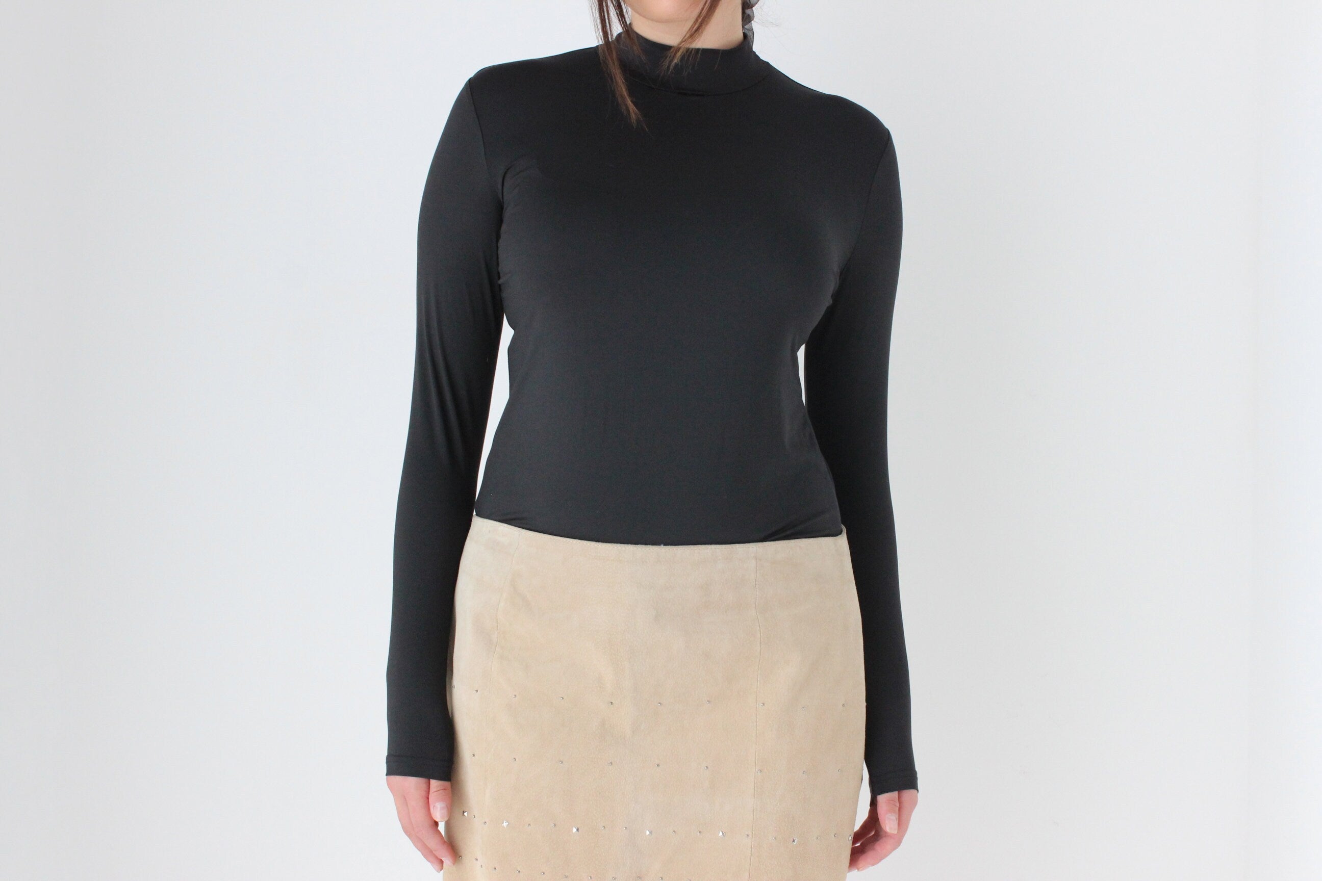 90s Sleek Minimal Stretch Black Lycra Top