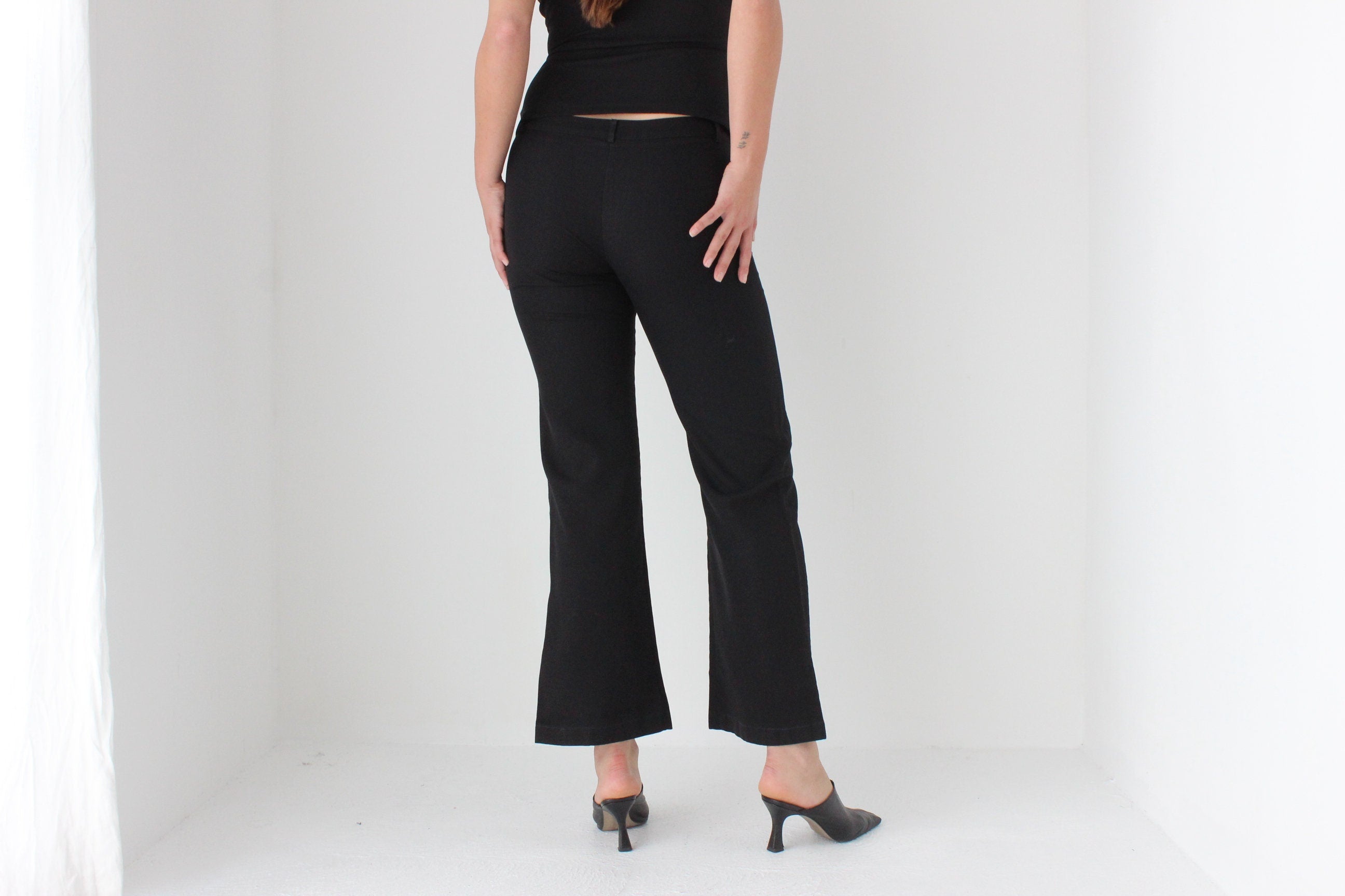 90s 'Blockout' Fitted Black Kick Flare Trousers