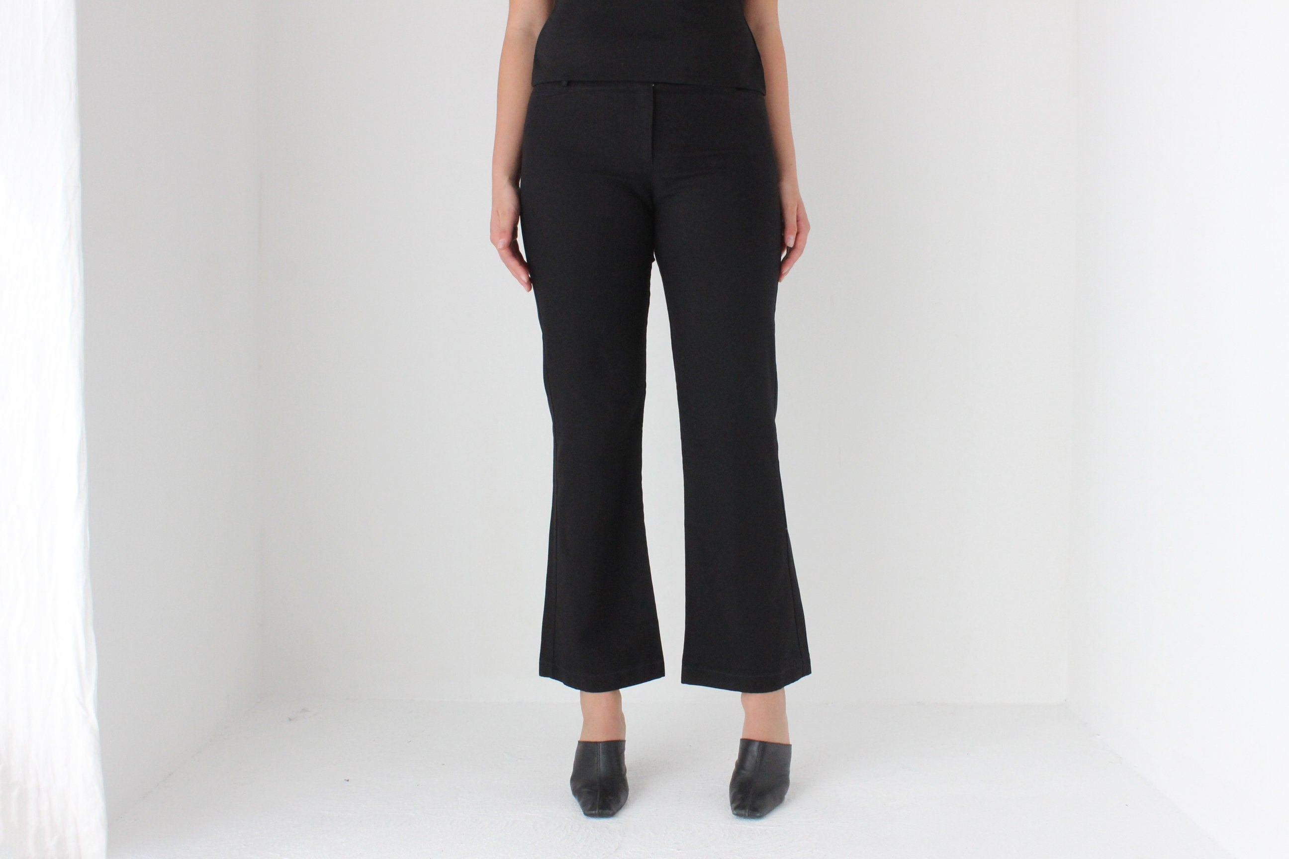 90s 'Blockout' Fitted Black Kick Flare Trousers