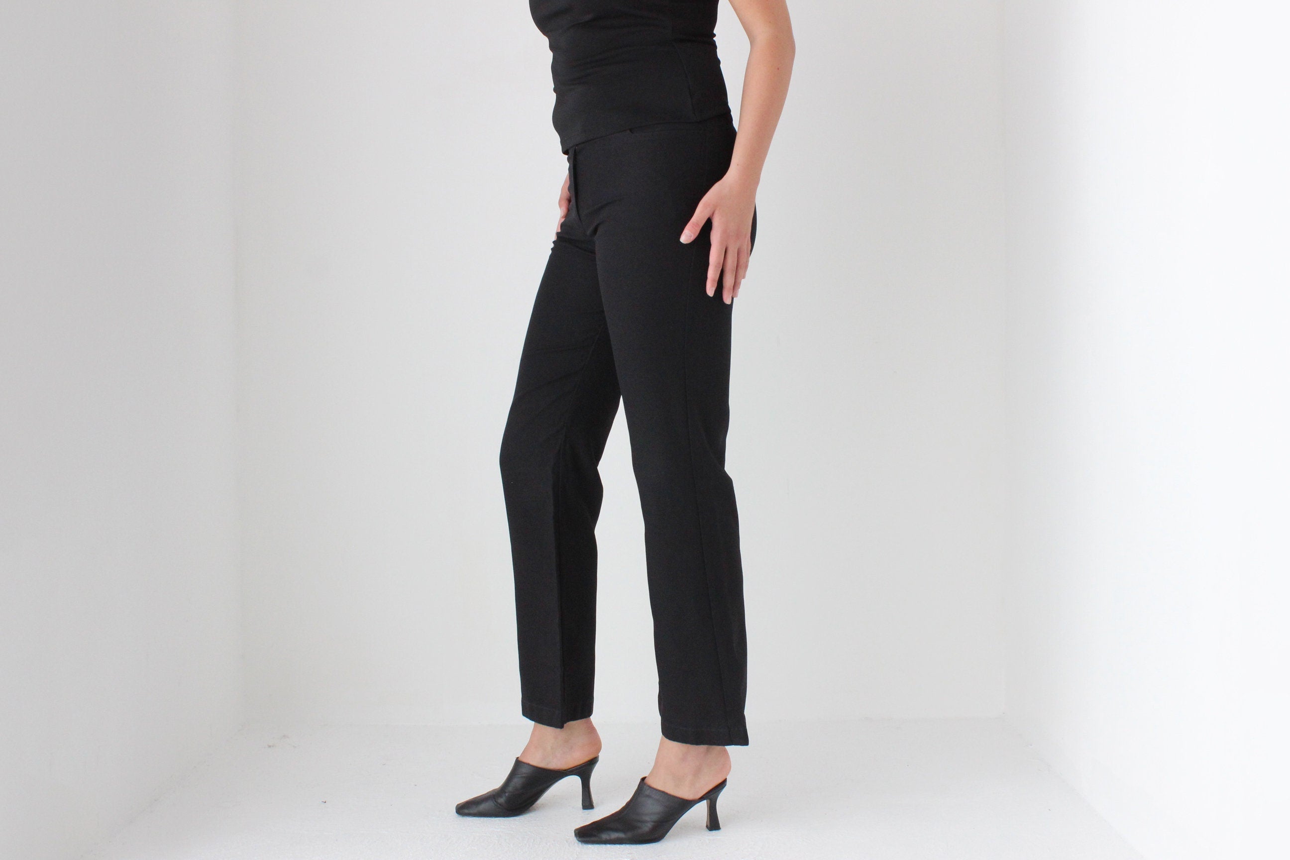 90s 'Blockout' Fitted Black Kick Flare Trousers