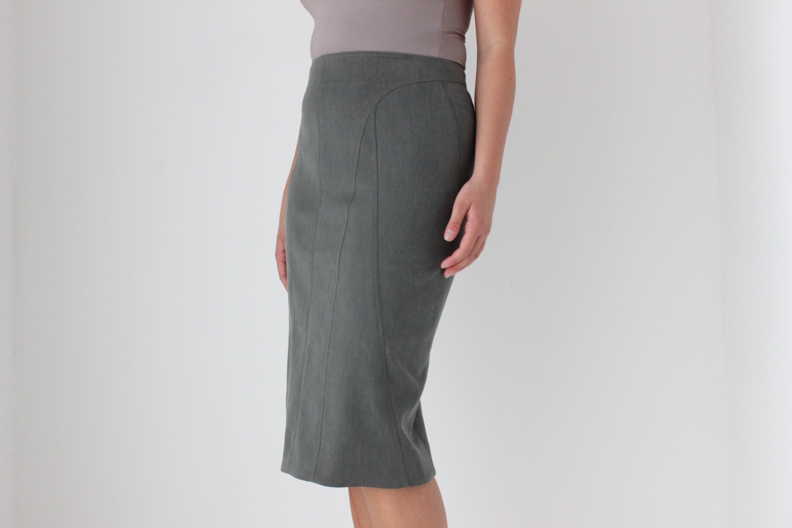 90s Donna Karan Neutral Knee Length Pencil Skirt