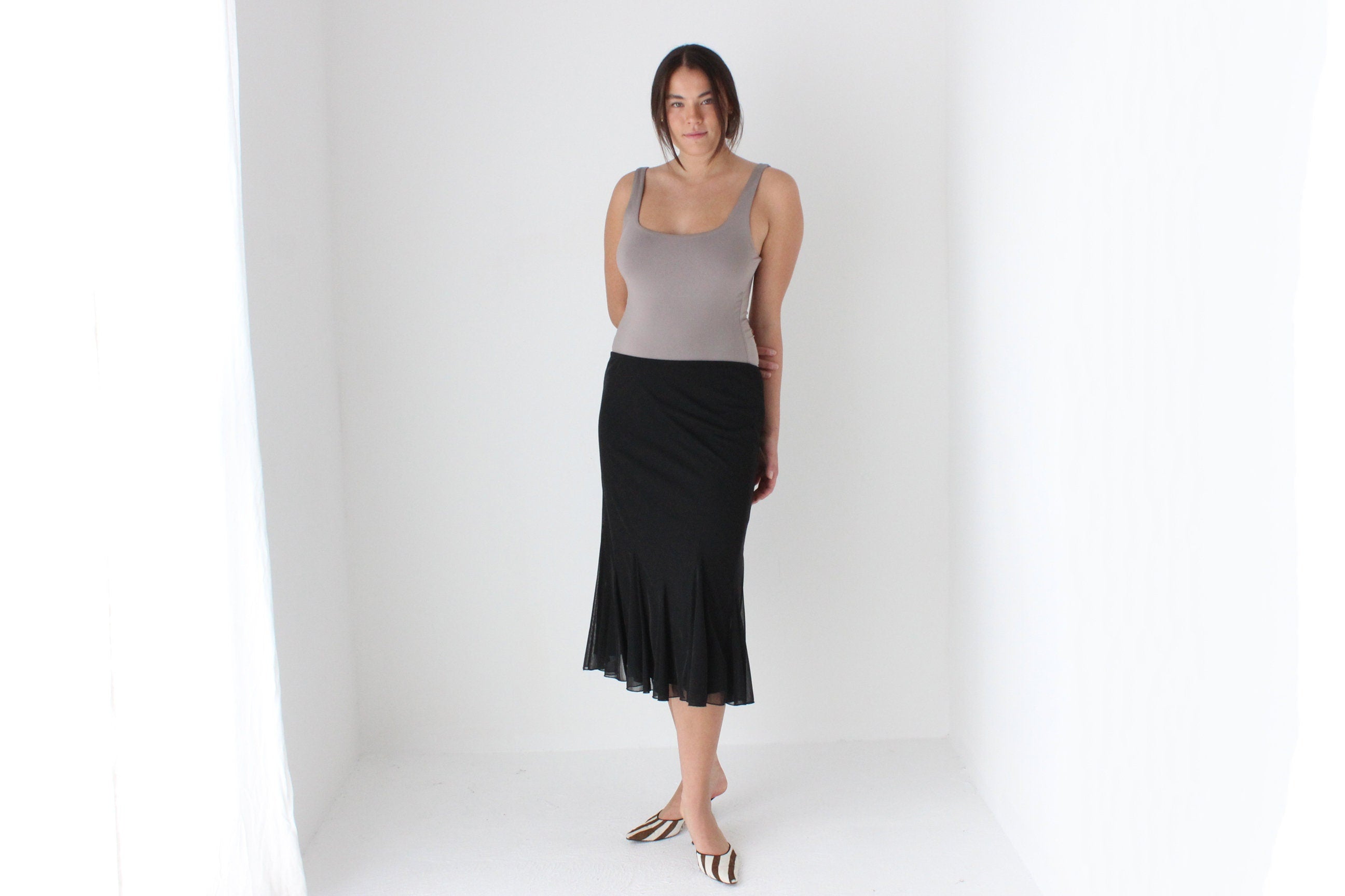 Effortless 90s Layered Mesh Slip On Skirt