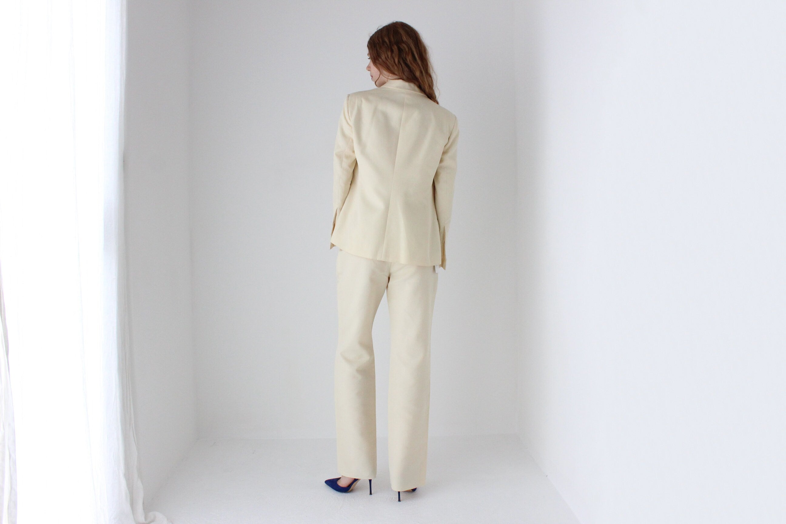 1999 Gianni Versace Couture Cream Cotton Bridal Pant Suit
