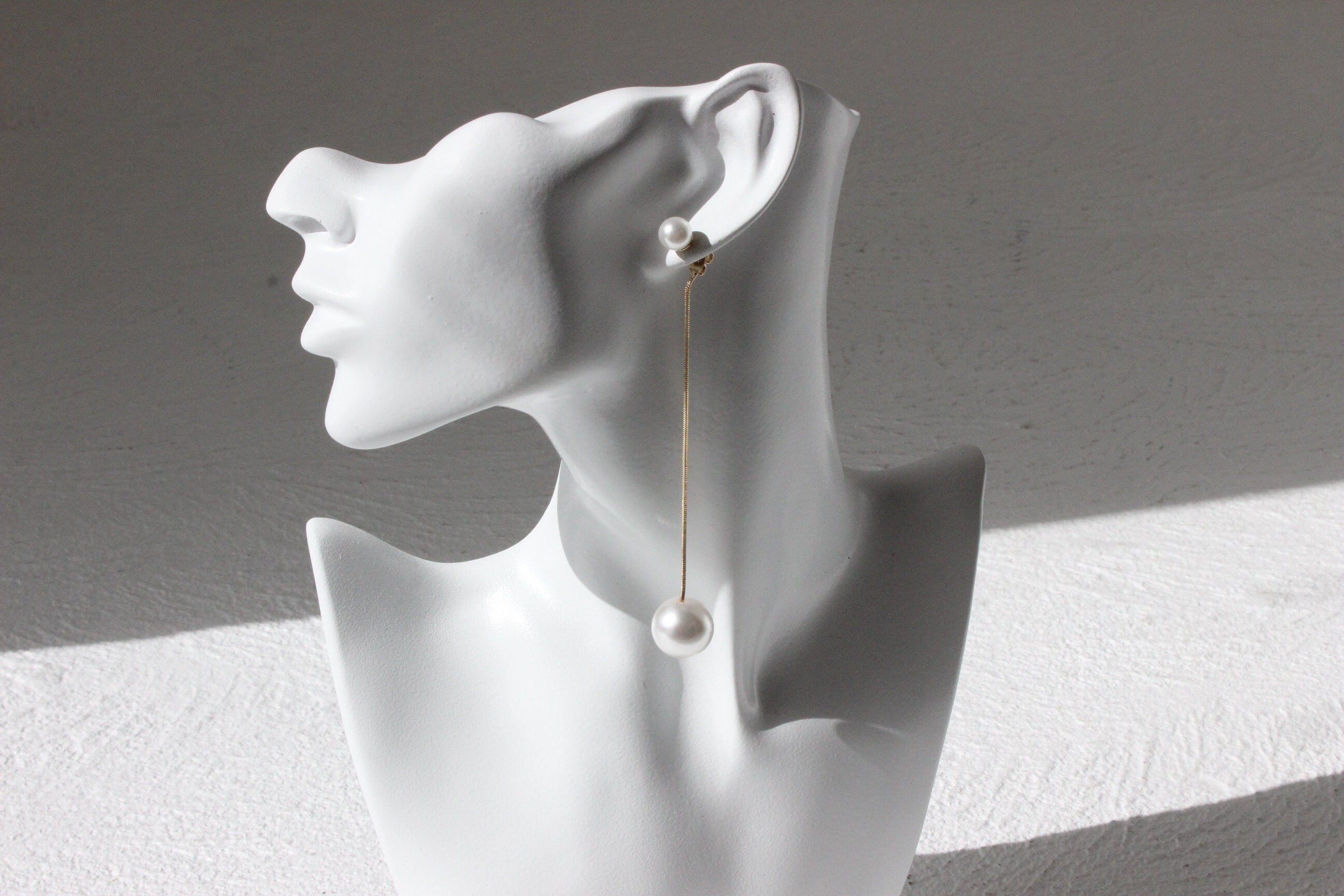 Modernist Pearl Long Chain Dangling Droplet Bridal Earrings
