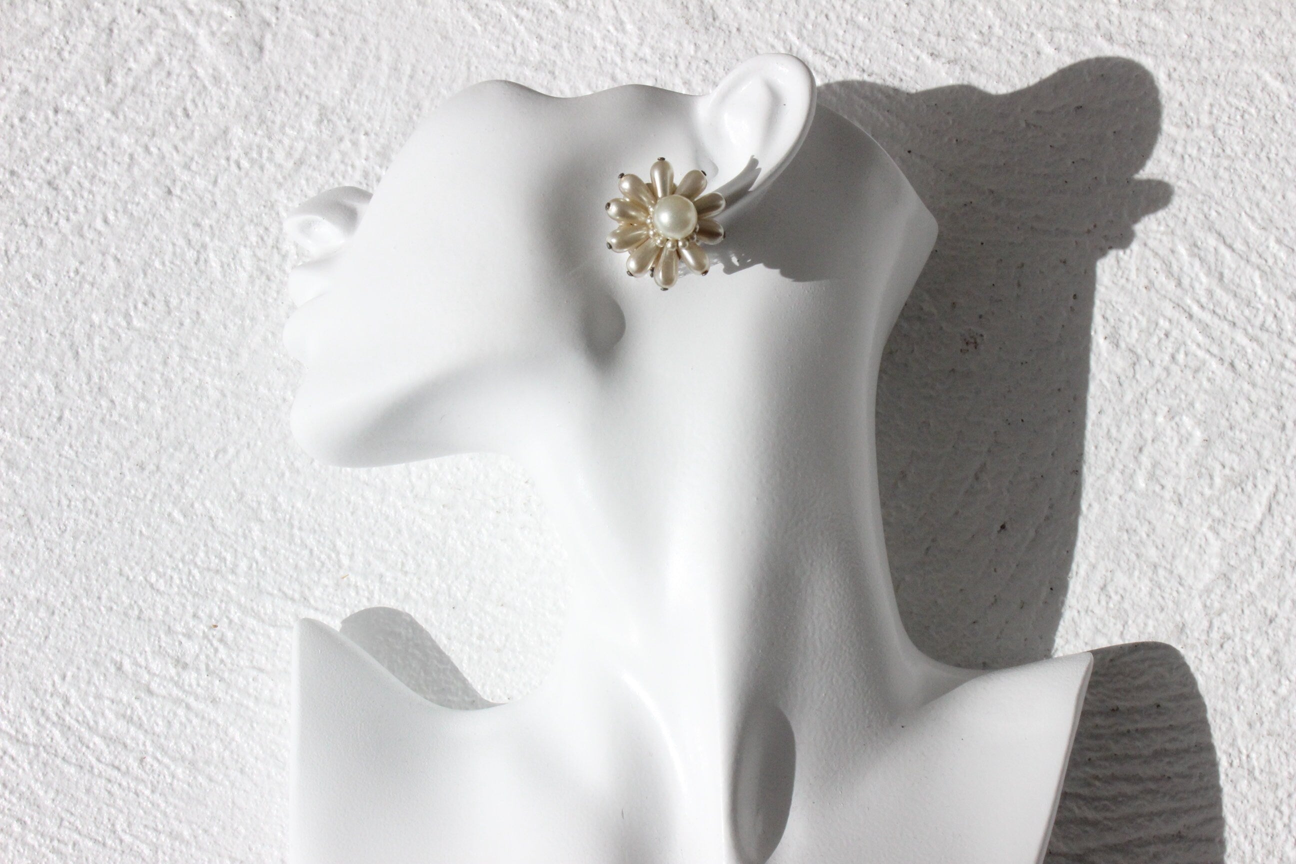 60s Baroque Pearl 'Flower' Cluster Clip On Earrings