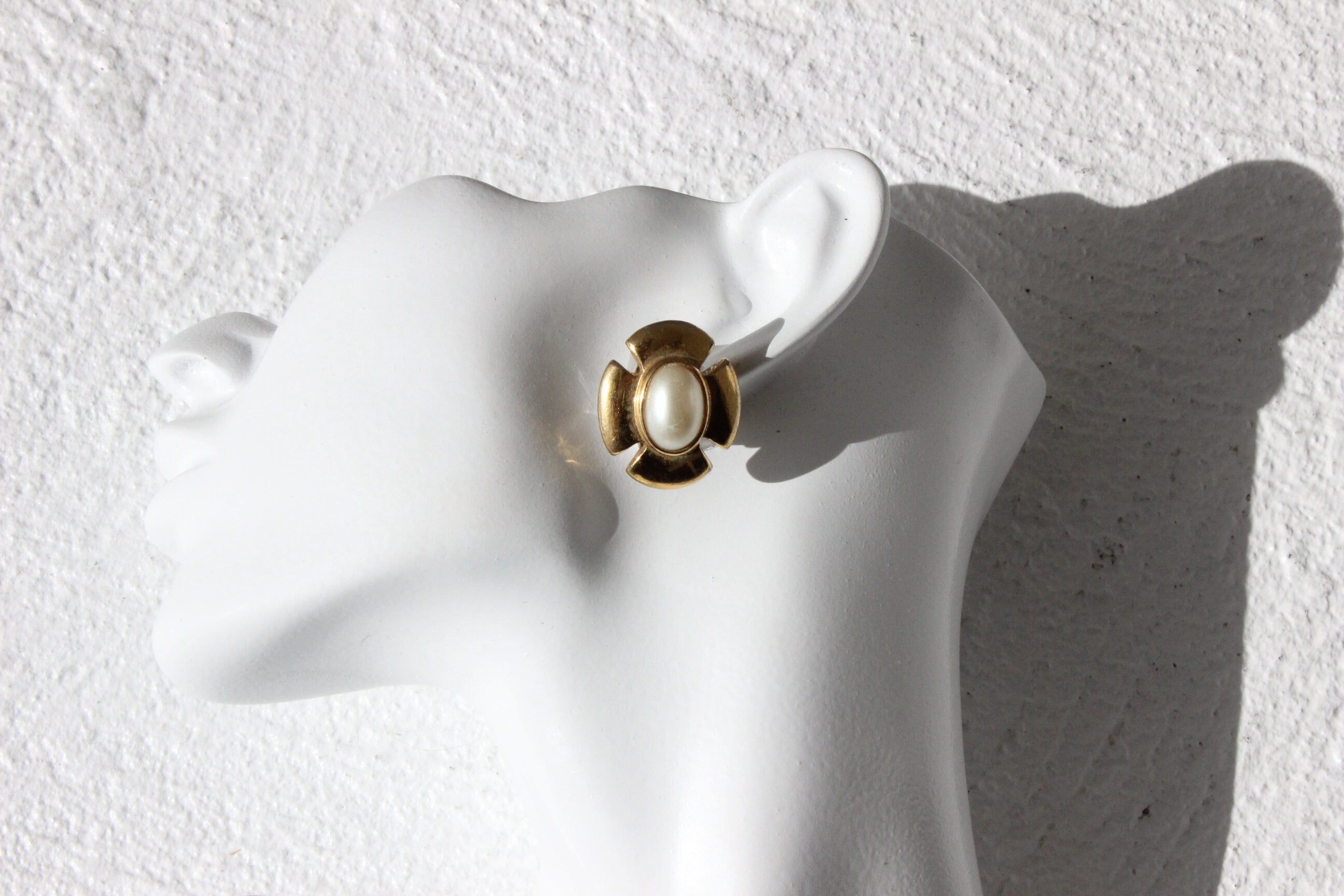 80s Baroque Gold 'Cross' Pearl Clip On Wedding Earrings