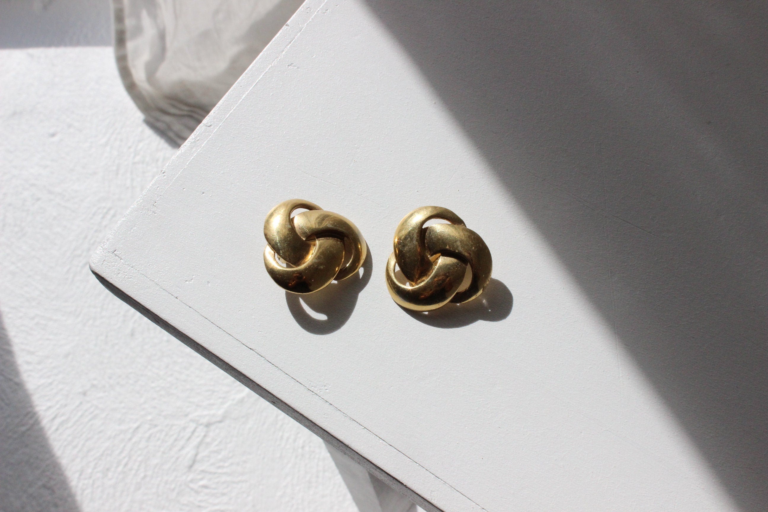 80s Modernist Chunky Gold 'Knots' Oversized Clip On Earrings